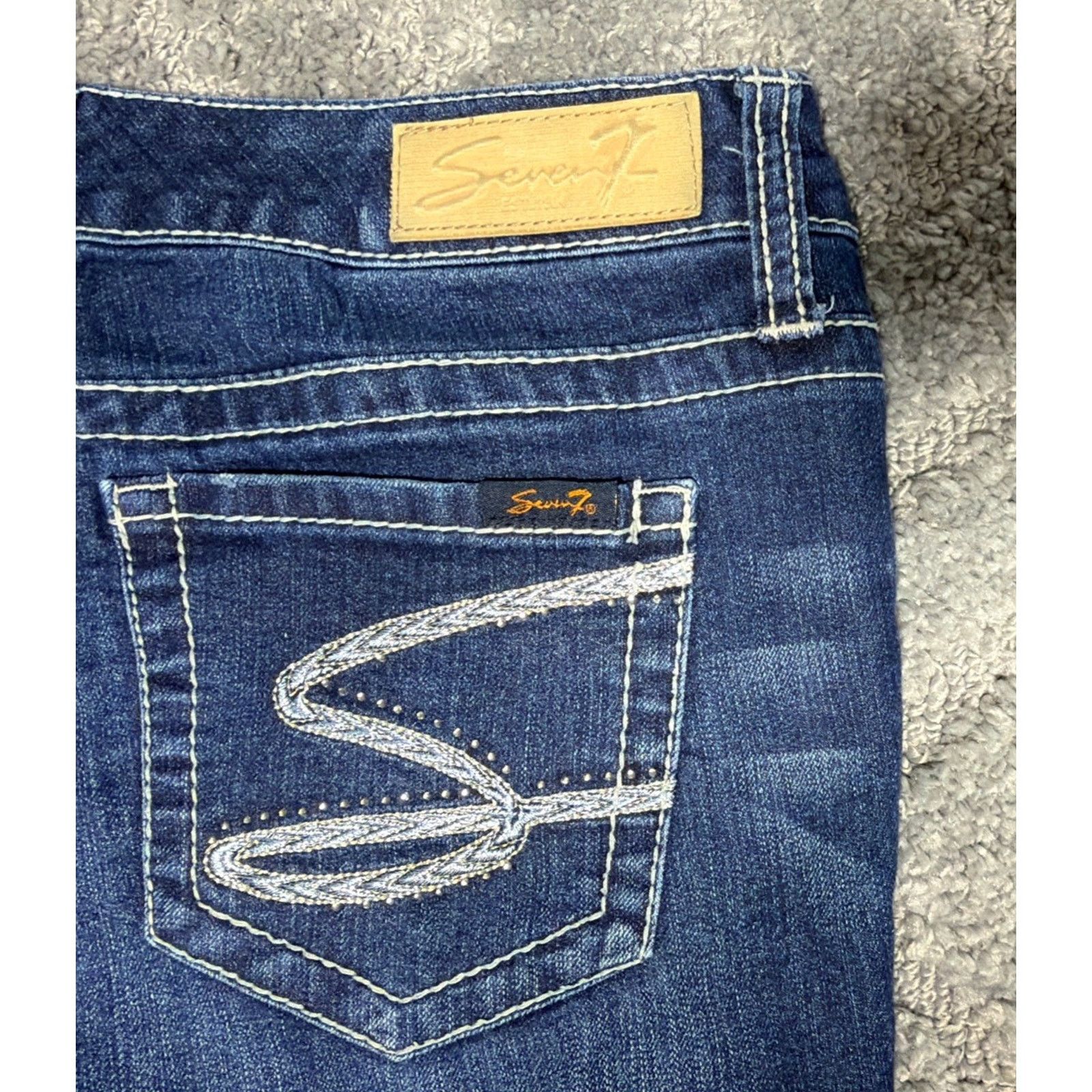 Seven 7 Seven 7 Skinny Jeans Blue Denim Embellished Size 10 33x29 Size 32" / US 10 / IT 46 - 3 Thumbnail