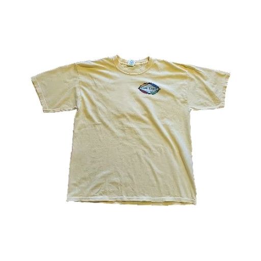 Gildan Gildan T-Shirt Lake Tahoe Incline Village Graphic Print Double Sided Yellow XL Men Casual Short Sleeve Crew Neck 24" Pit 30" Length Size US XL / EU 56 / 4 - 2 Thumbnail