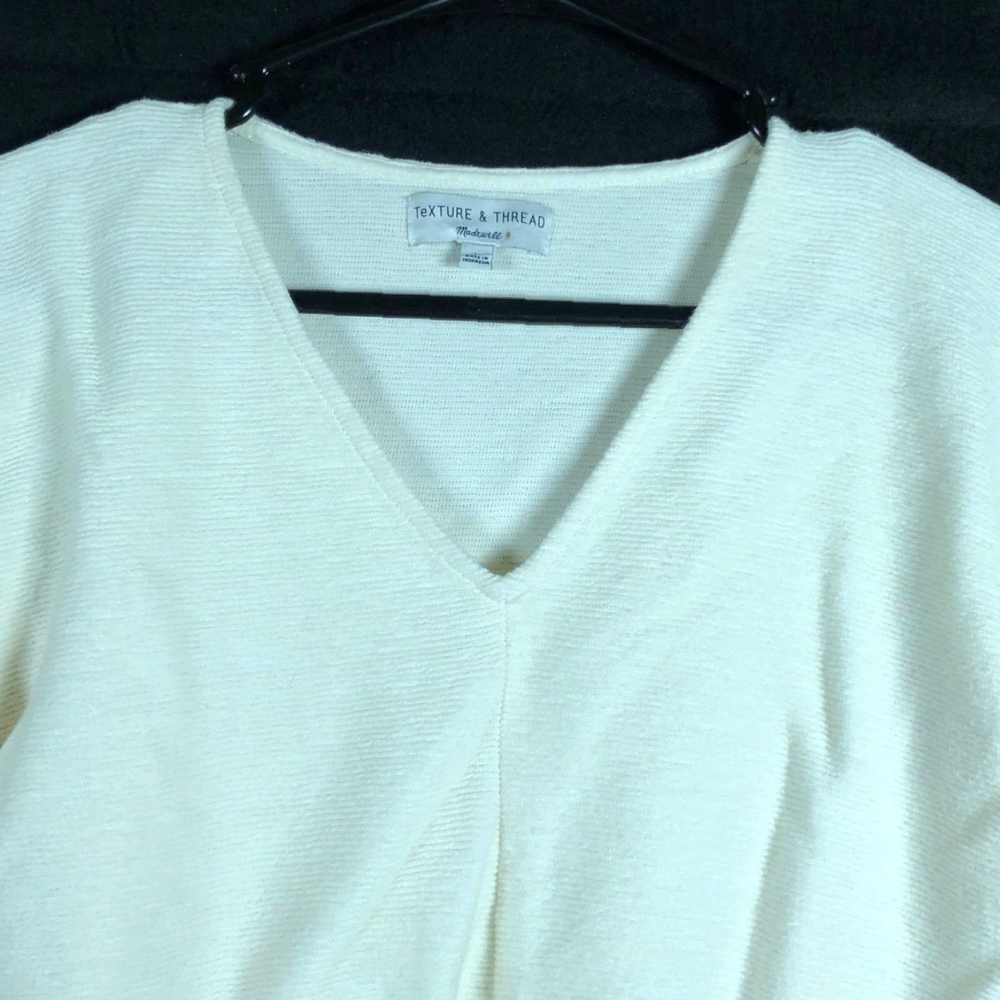 Madewell Madewell Womens Sweater Texture & Thread Cream Ribbed V Neck Front Tie Medium Size M / US 6-8 / IT 42-44 - 2 Thumbnail