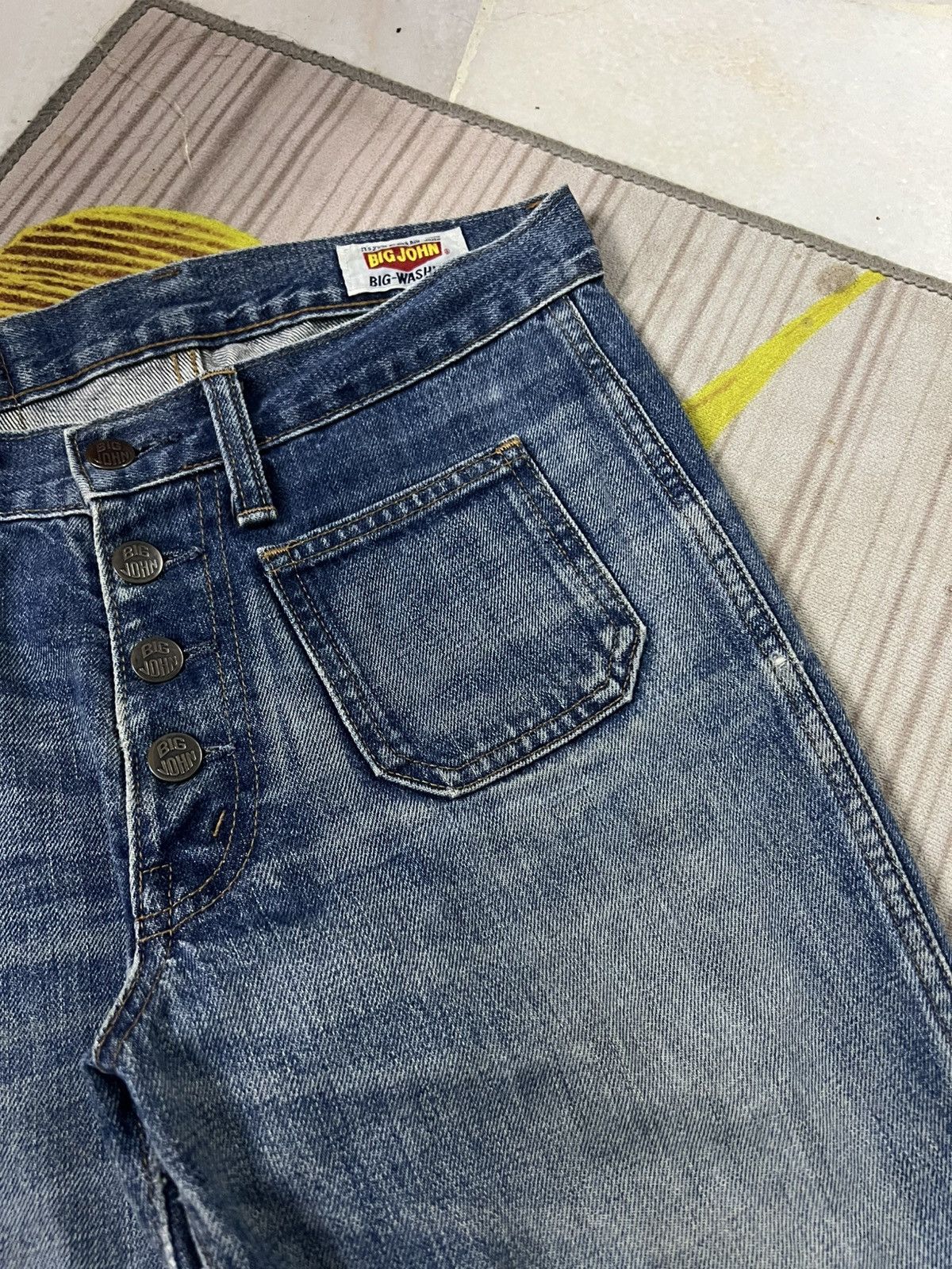 Japanese Brand 💥Flare💥Vintage Big John Bush Pants Bell Bottom Distress Jean Size US 29 - 12 Thumbnail