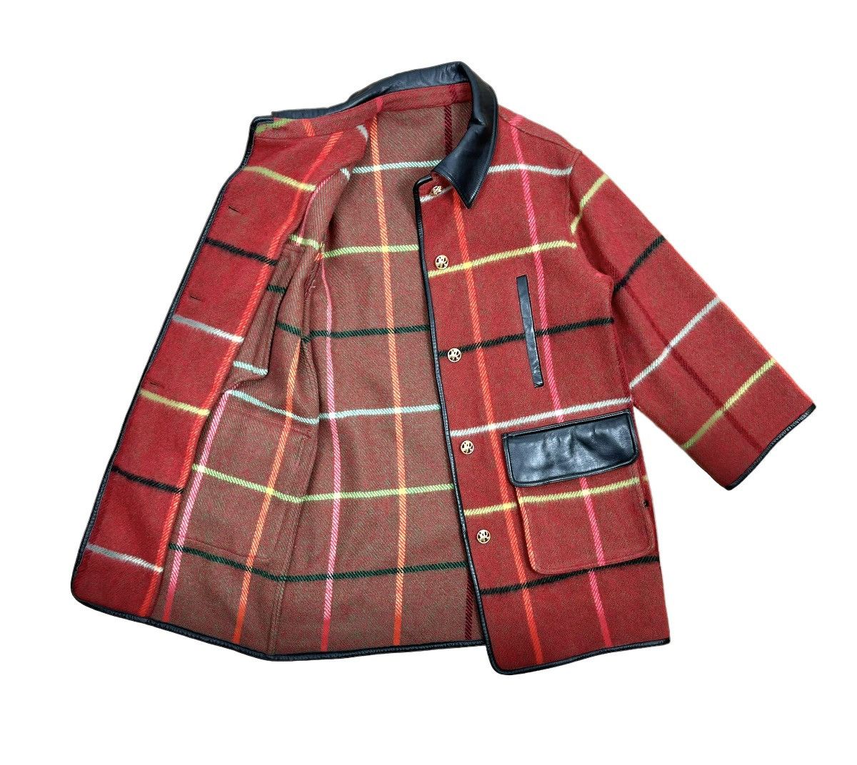 Nina Ricci × Vintage Nina Ricci Vintage Check Wool Coat Leather Trim size 38 Size S / US 4 / IT 40 - 22 Thumbnail
