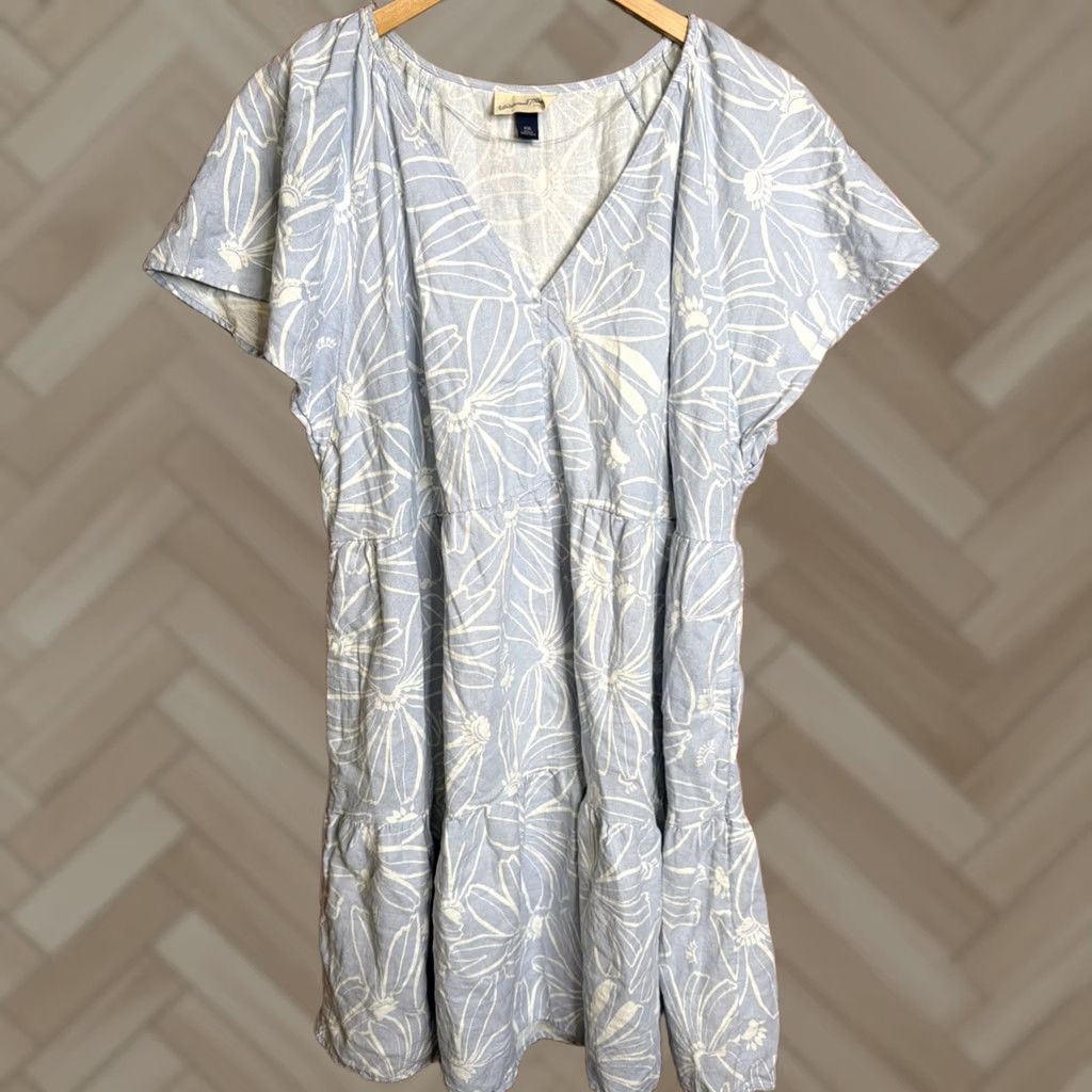 Vintage Universal Thread Women’s Dress 2XL Linen Rayon Cotton Flutter Sleeve Ruffle Floral Blue V-Neck Above Knee A-Line Casual Travel Spring Summer Size XXL / US 16-18 / IT 52-54 - 1 Thumbnail