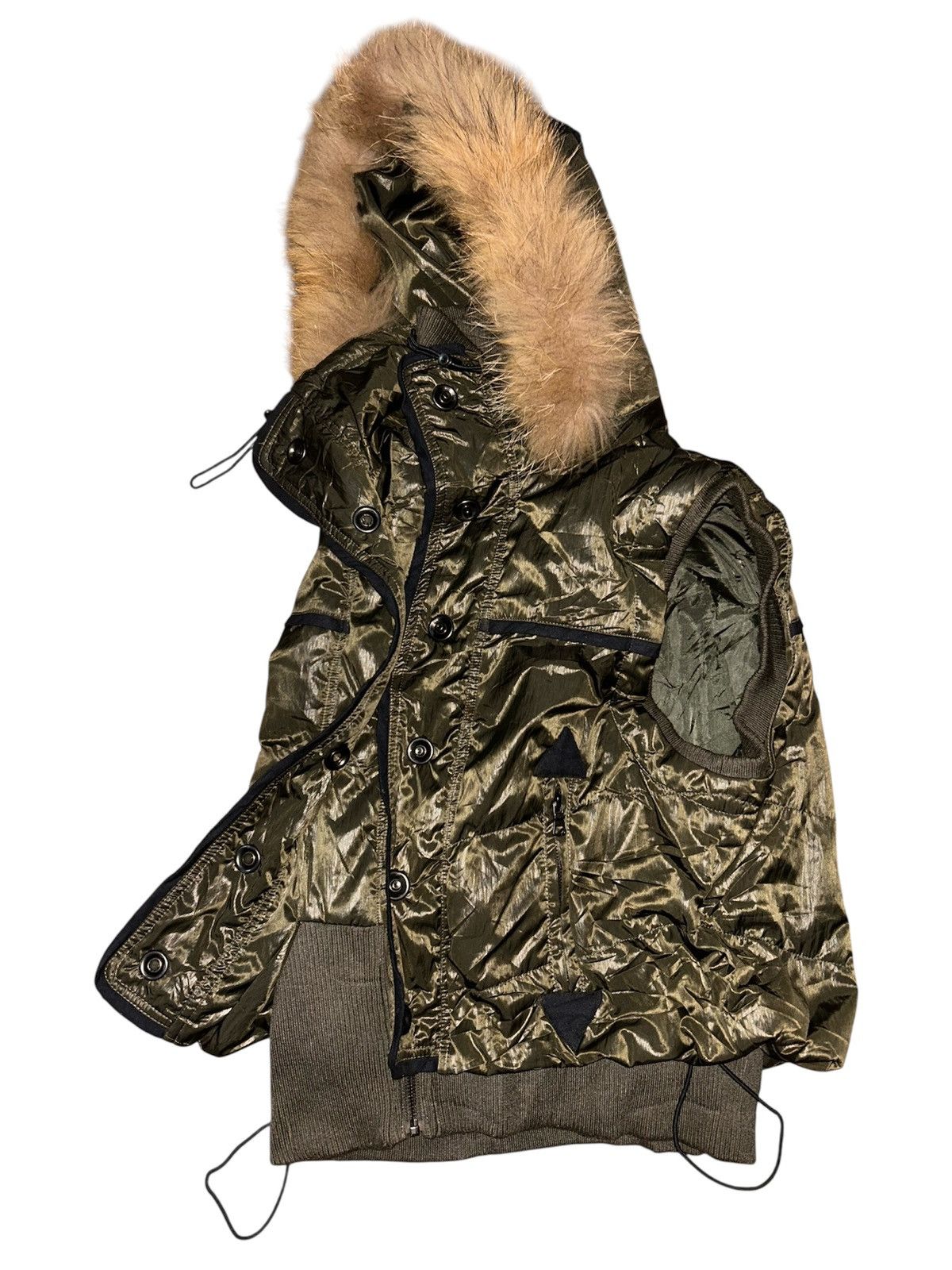 20471120 Blue Jam Shiny Puffer Vest Faux Fur Trimmed Hood Size S / US 4 / IT 40 - 1 Thumbnail