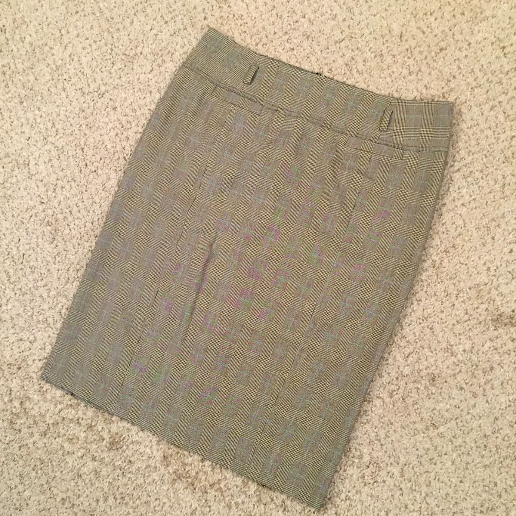 Vintage Preswick & Moore Skirt 10 Gray Blue Plaid Pencil Polyester Blend Lined Knee Length Women Size 32" / US 10 / IT 46 - 2 Thumbnail