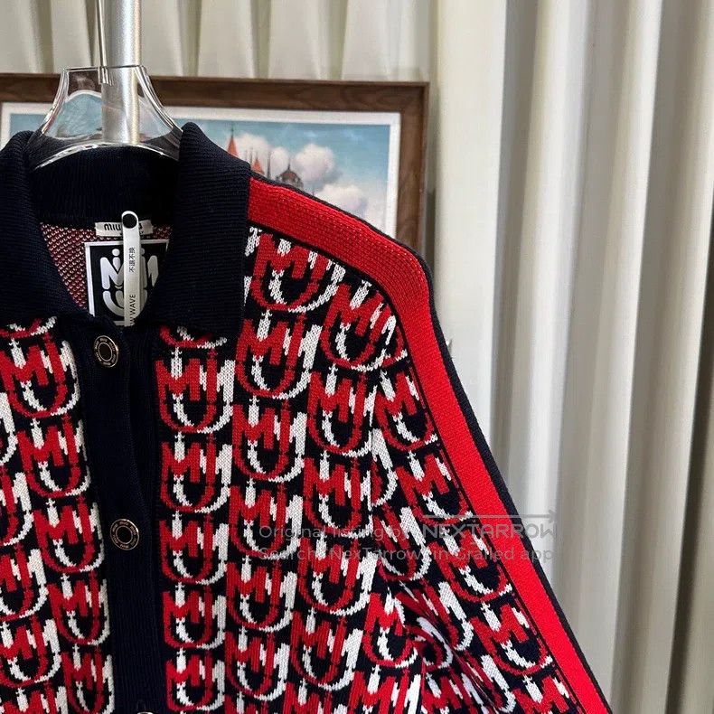 Miu Miu Miu Miu 36 Logo pattern mosaic wool knitted jacket jacket Size S / US 4 / IT 40 - 3 Thumbnail