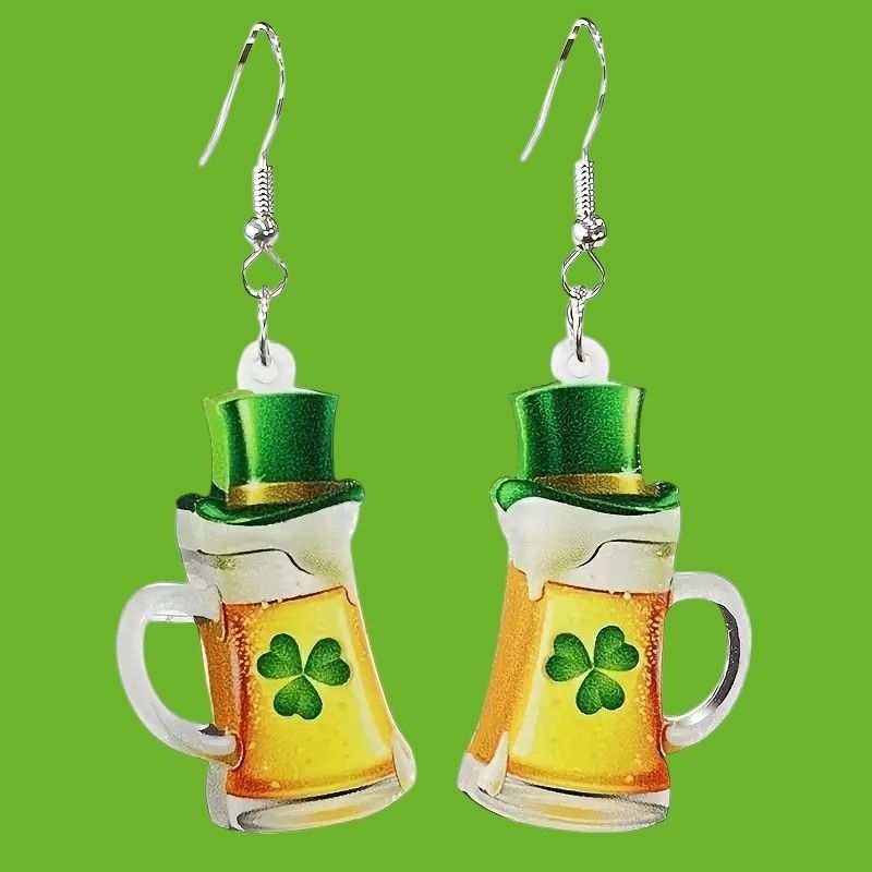 Handmade St Patricks Day Earrings Beer Shamrock Leprechaun Hat Dangle Size ONE SIZE - 3 Thumbnail