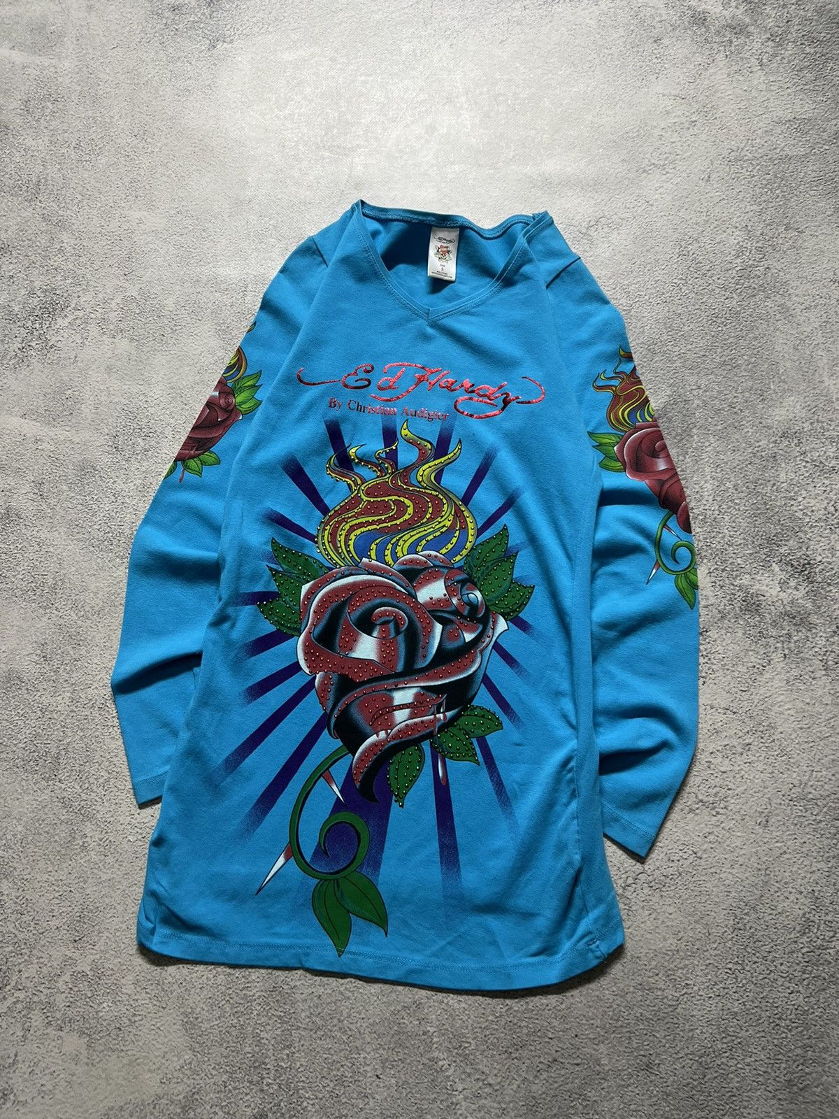 Ed Hardy Vintage Y2k Ed Hardy 🌹💙 Rosed Long Sleeve Dress 00’s Size S / US 4 / IT 40 - 2 Thumbnail