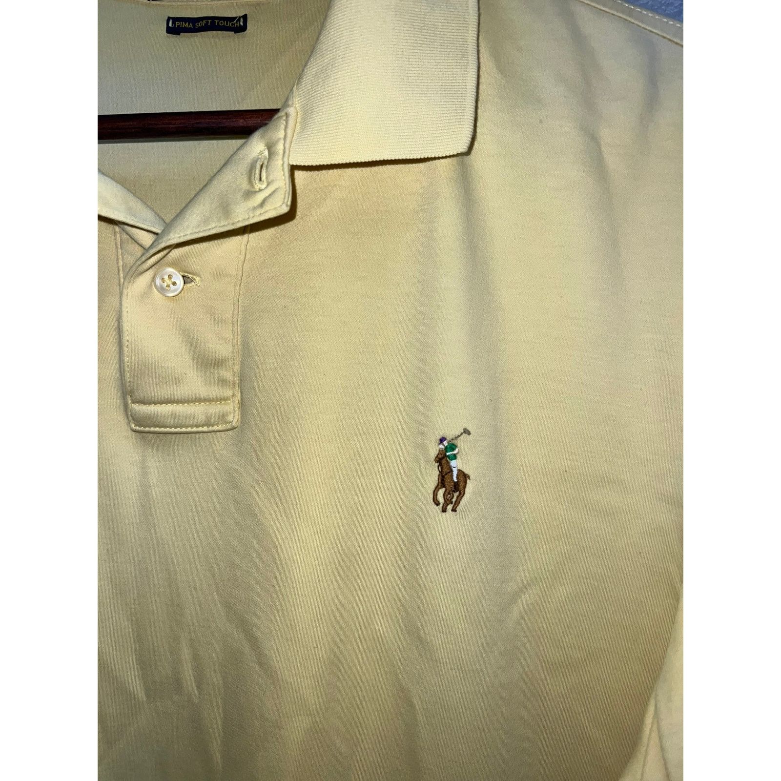 Vintage Polo Ralph Lauren Yellow Polo Shirt Short Sleeve Pony Large Size US L / EU 52-54 / 3 - 3 Thumbnail