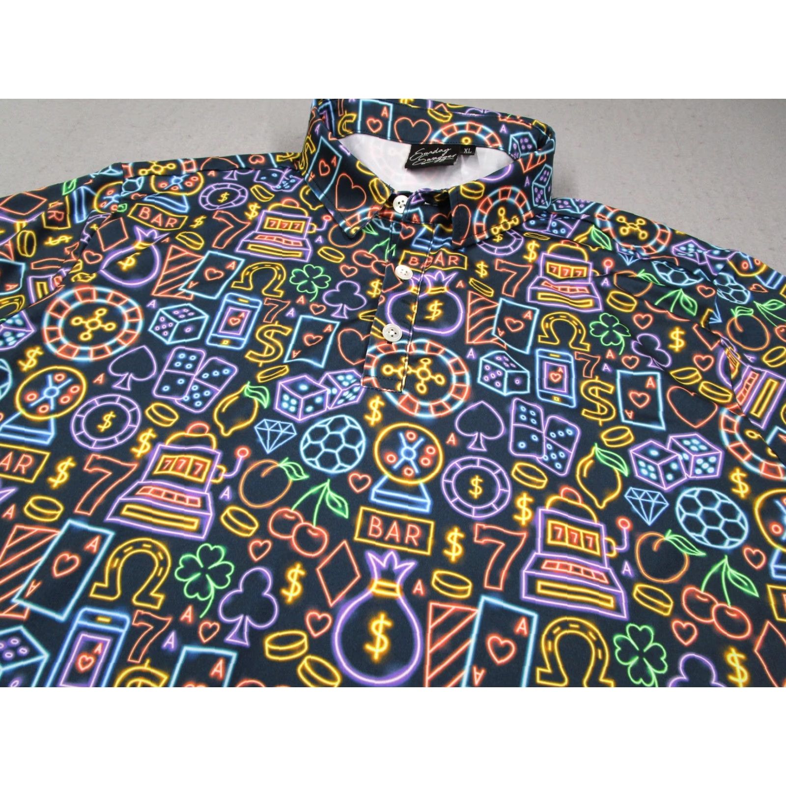 Vintage Sunday Swagger Polo Shirt Mens XL Black AOP Neon Casino Gambling Golf Print Polo Shirt Mens XL Black AOP Neon Casino Gambling Golf Print Size US XL / EU 56 / 4 - 2 Thumbnail
