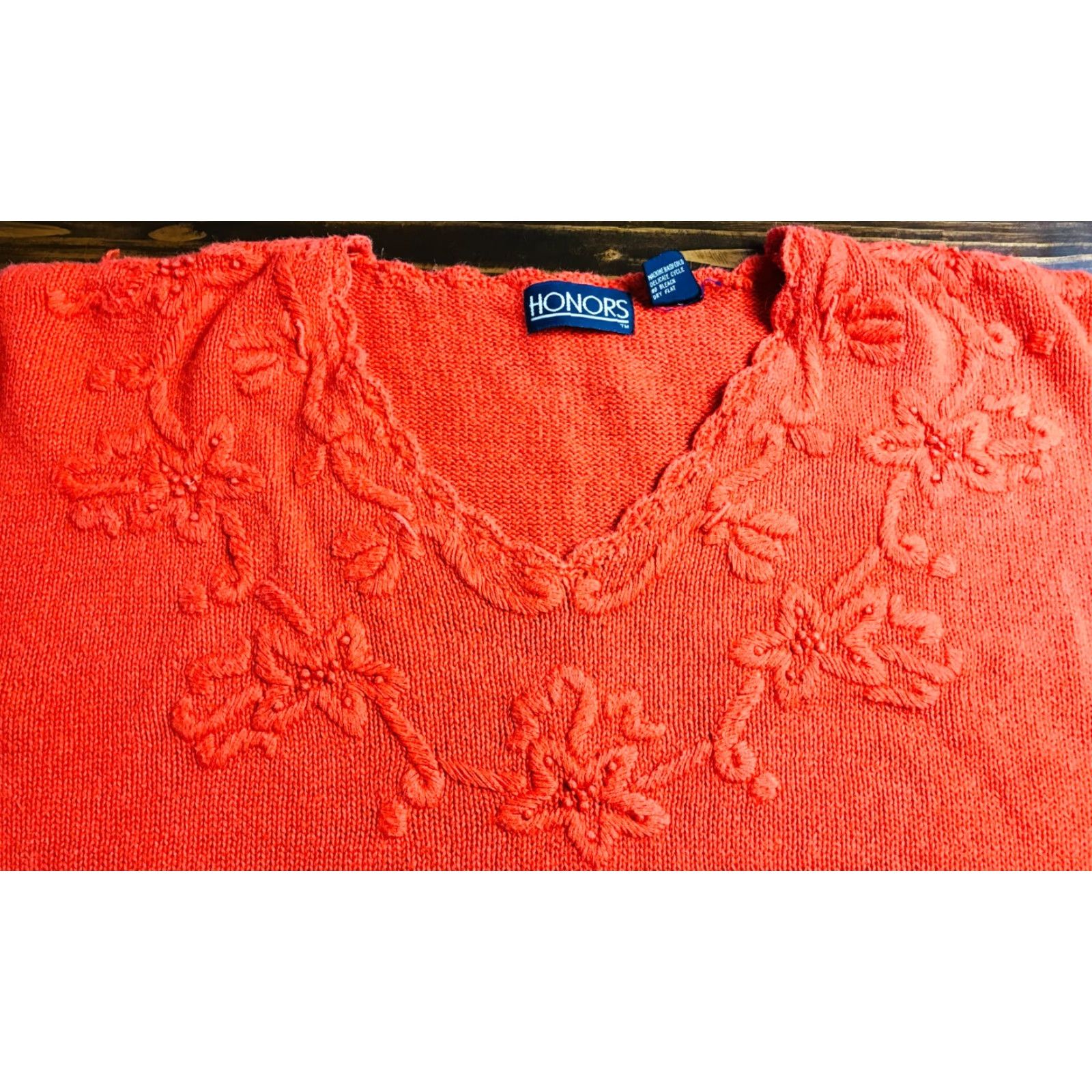 Vintage Honors Sweater Women Size Medium Orange Knit Pullover Round Neck Womens Size M / US 6-8 / IT 42-44 - 3 Thumbnail