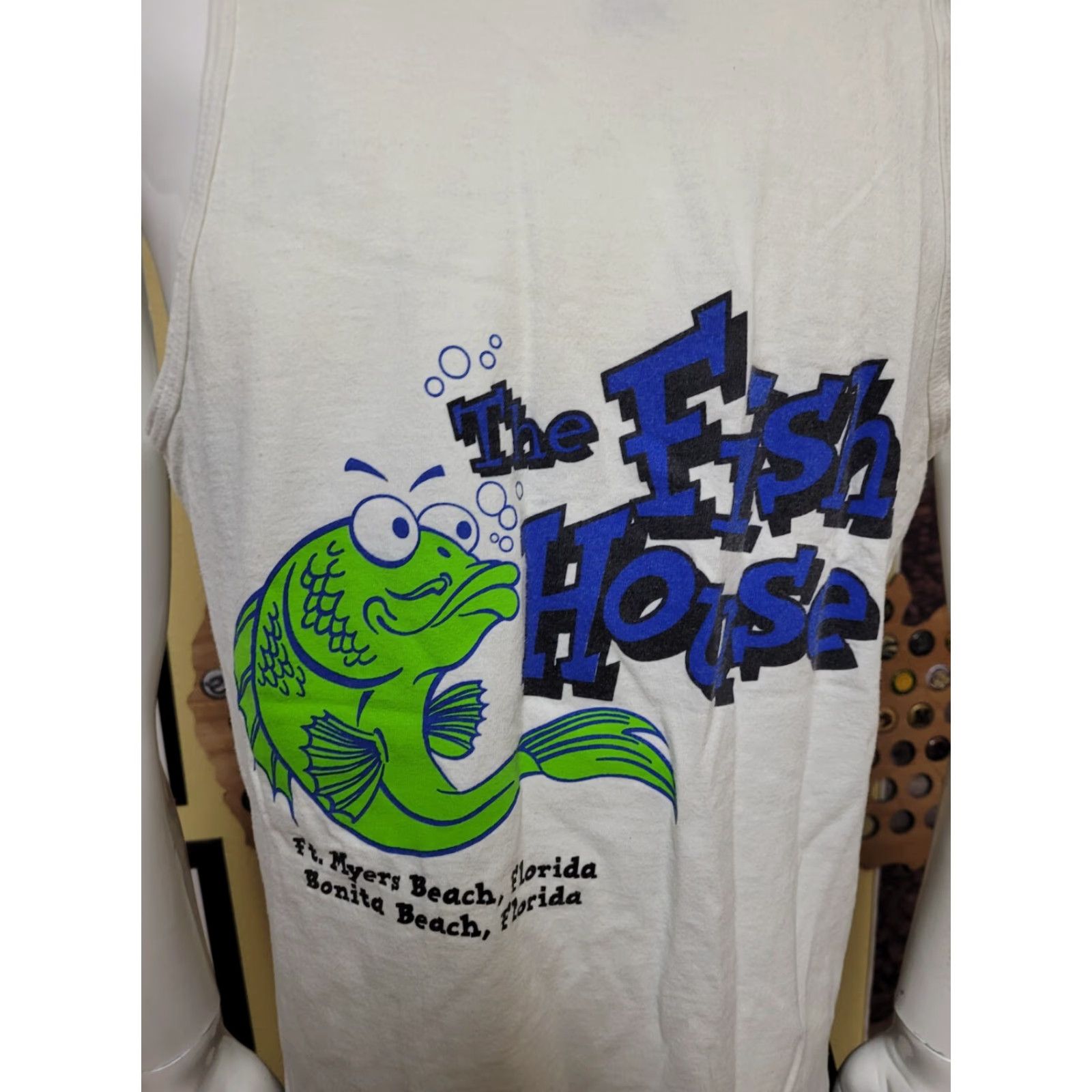 Fruit Of The Loom VTG Fish House Bar Restaurant Tank Top Shirt Large Ft. Myers Bonita Beach Shirt Men L White Tank Top Fruit Of The Loom Size US L / EU 52-54 / 3 - 4 Thumbnail