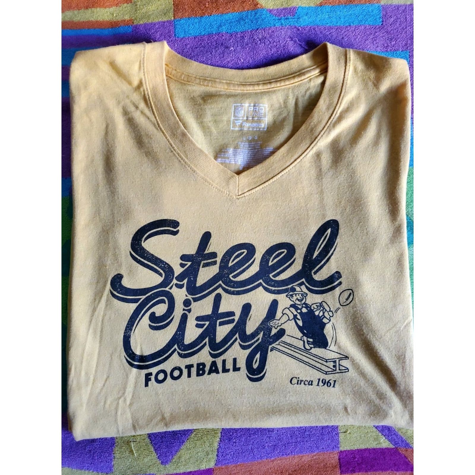 Vintage Fanatics STEEL CITY FOOTBALL Circa 1961 T-Shirt Yellow XS? Wait, no Size L / US 10 / IT 46 - 2 Thumbnail