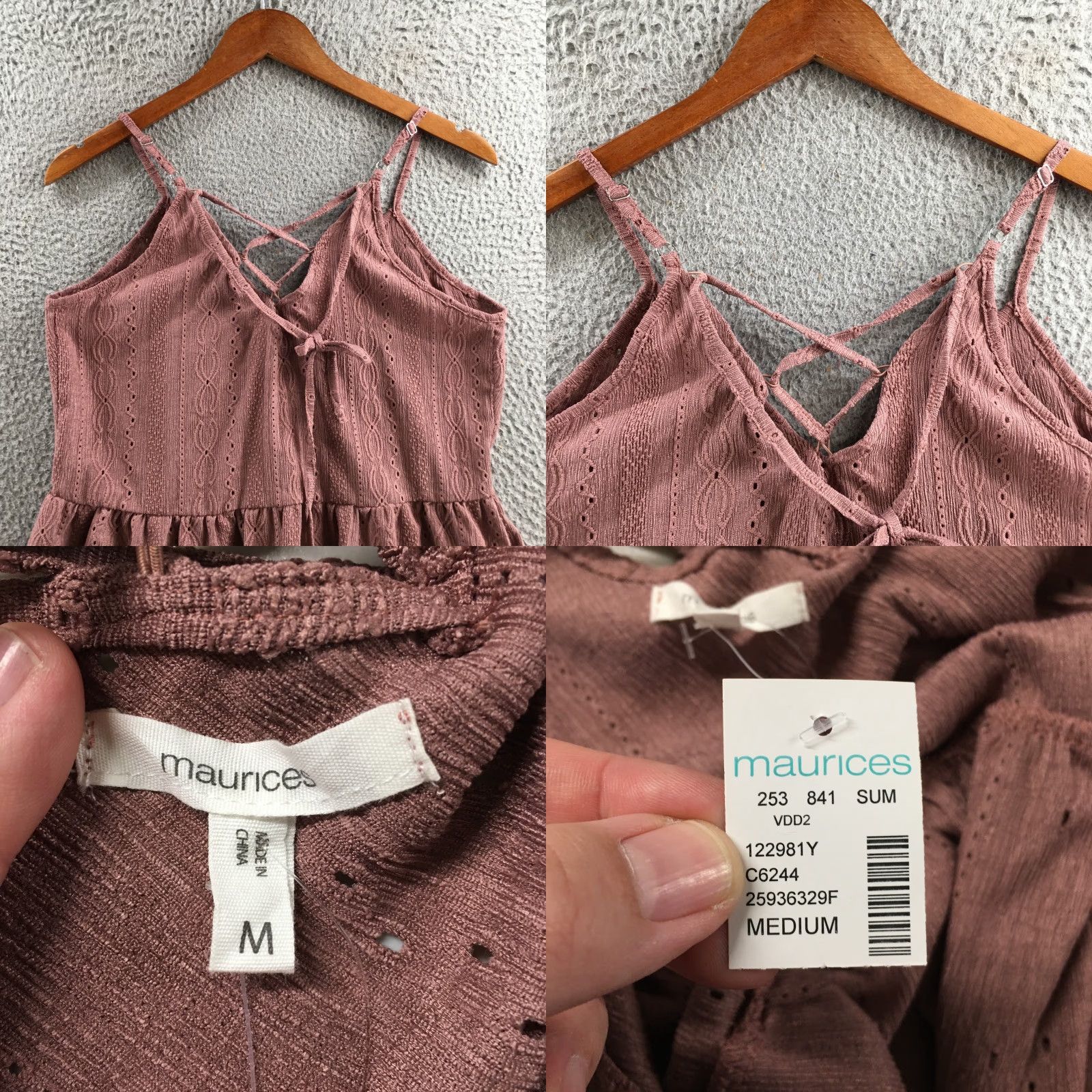 Vintage Maurices Tank Top Womens M Brown Sleeveless Criss Cross Eyelet Knit NEW Size M / US 6-8 / IT 42-44 - 8 Thumbnail