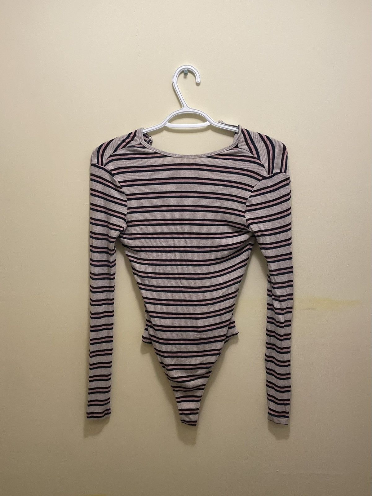 American Apparel American Apparel Pink Striped One Piece Bodysuit LS Shirt Size XS / US 0-2 / IT 36-38 - 1 Thumbnail