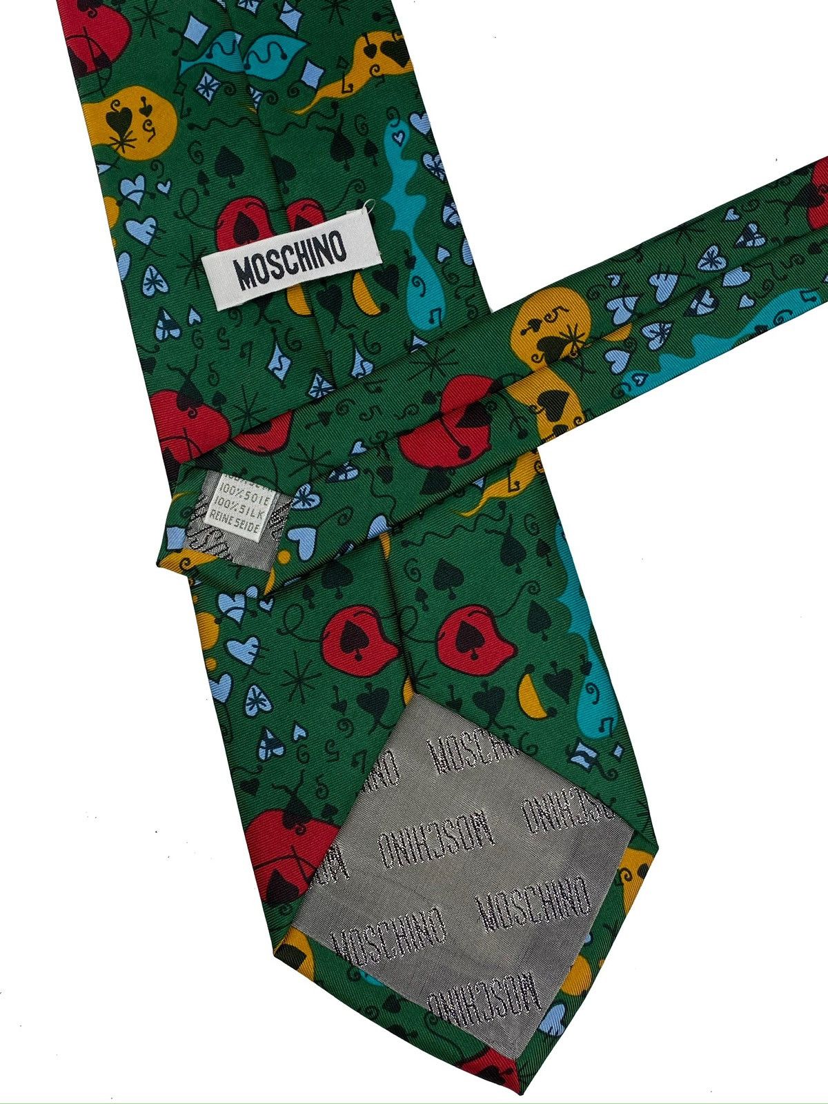 Moschino × Vintage MOSCHINO 90s RARE SILK NECK TIE CASINO DIAMONTS HEARTS CLUBS Size ONE SIZE - 3 Thumbnail