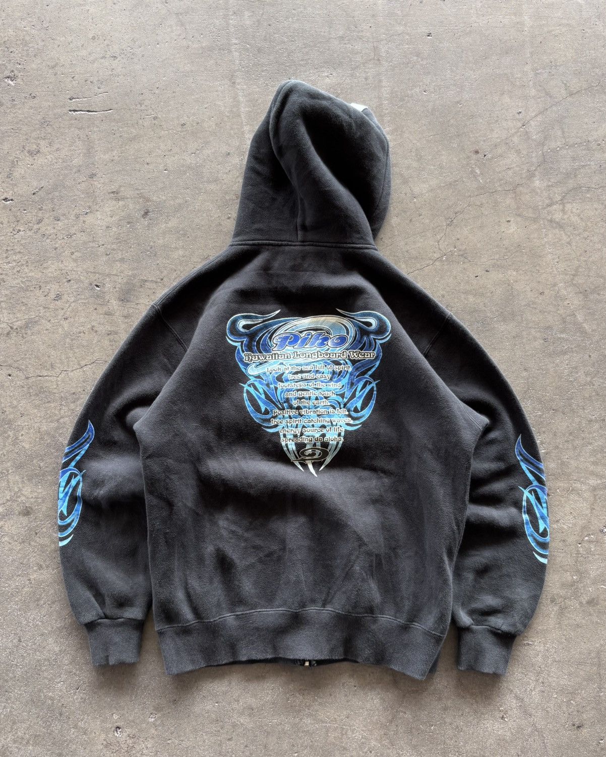 Japanese Brand × Vintage 2000s Piko Hawaiian Flame Faded Black Zip Up Hoodie Size US S / EU 44-46 / 1 - 7 Thumbnail