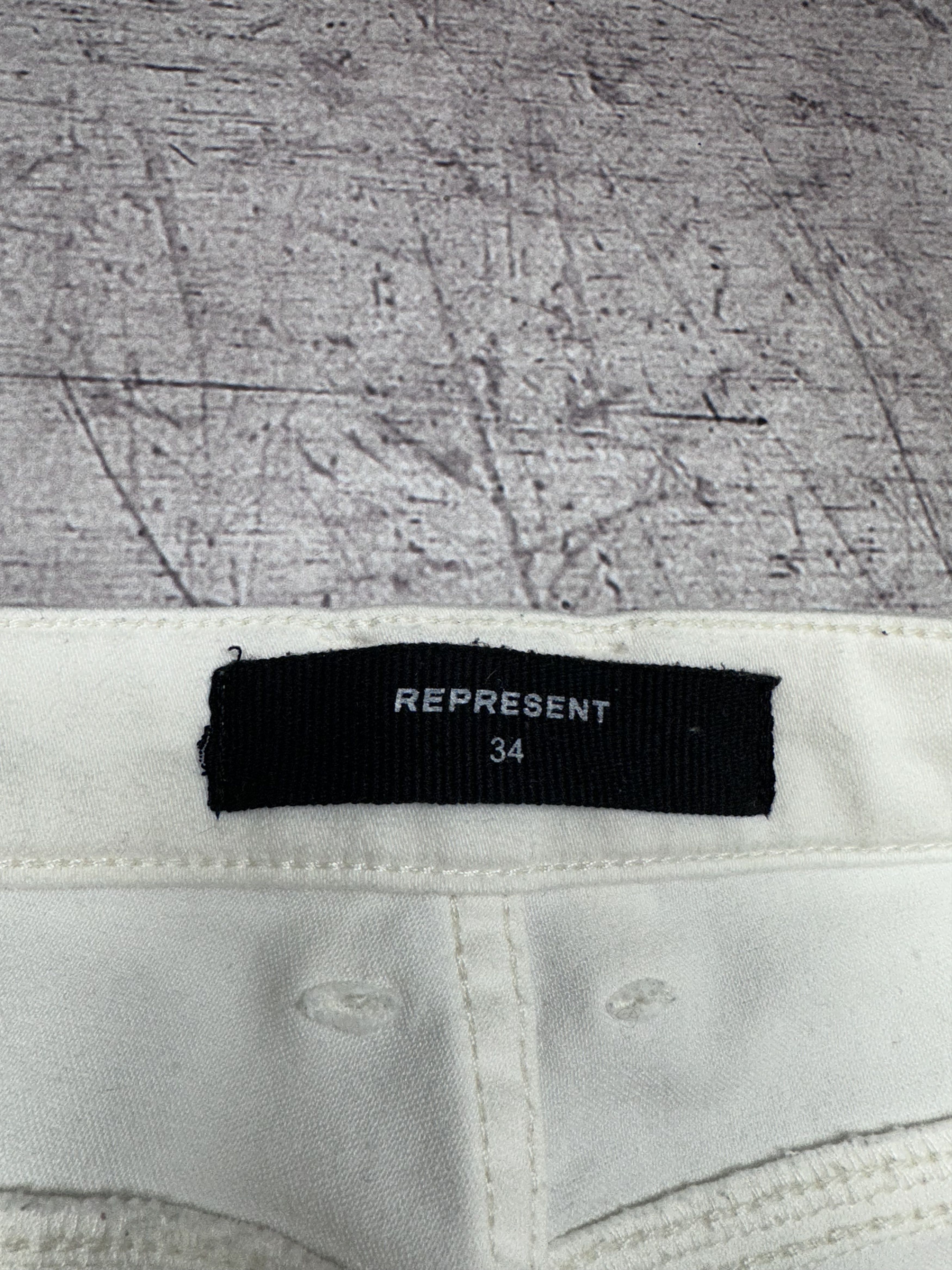 Represent Clo. Represent Mens Biker Jeans Destroy White Denim Pants Size US 34 / EU 50 - 5 Thumbnail