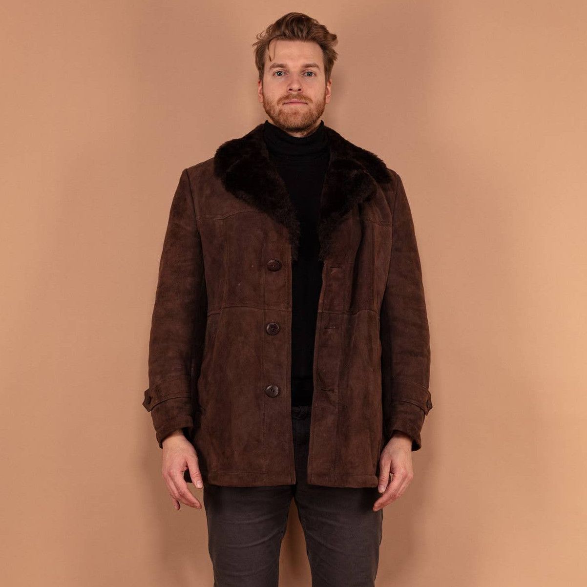 Sheepskin Coat Vintage 70's Men Sheepskin Suede Coat in Dark Brown Grailed
