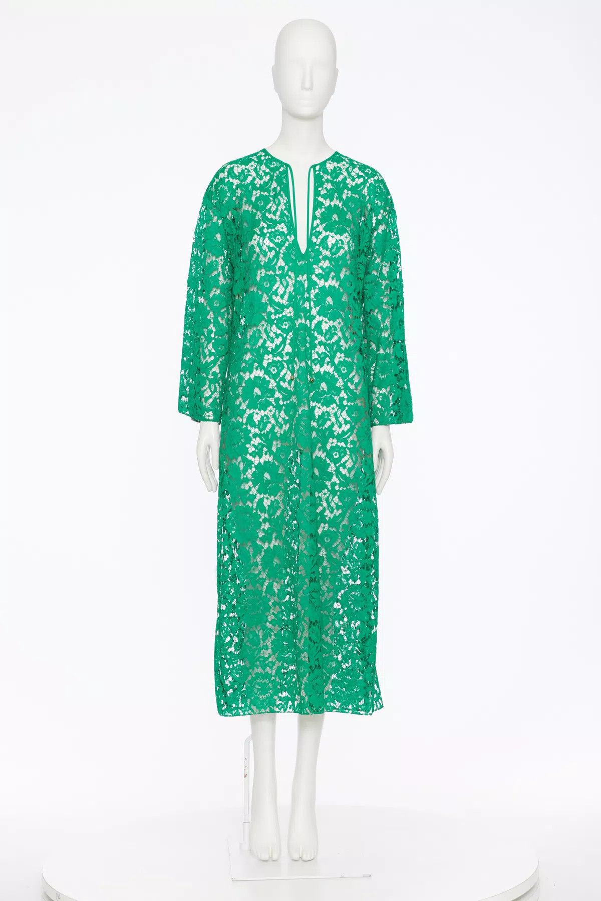 Valentino o1s1wg110925 Heavy Lace Kaftan Dress in Pure Green Size XS / US 0-2 / IT 36-38 - 2 Thumbnail