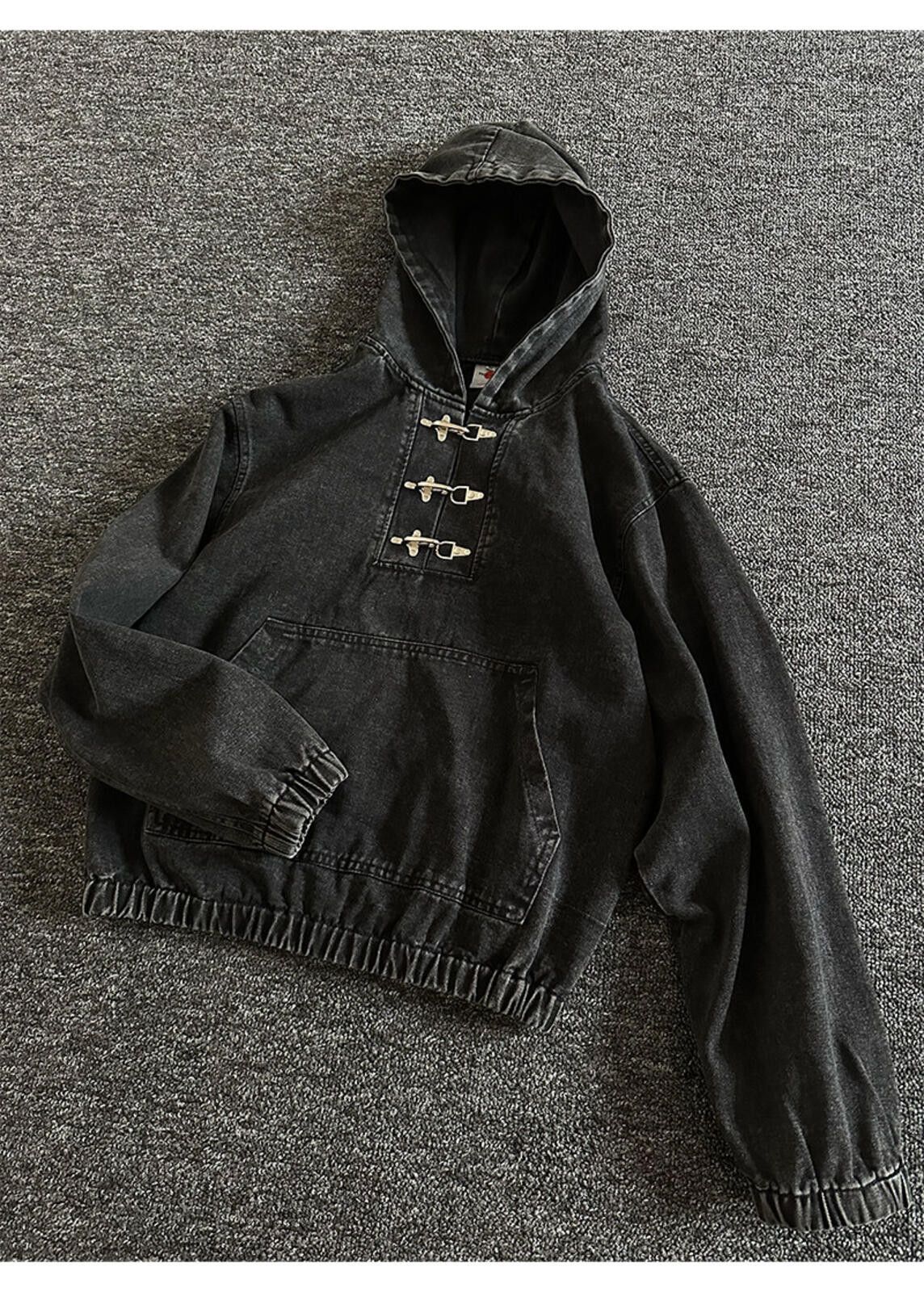 Other Black Washed Denim-Weight Fireman Clasp Hoodie Shinzo Style Size US M / EU 48-50 / 2 - 1 Thumbnail