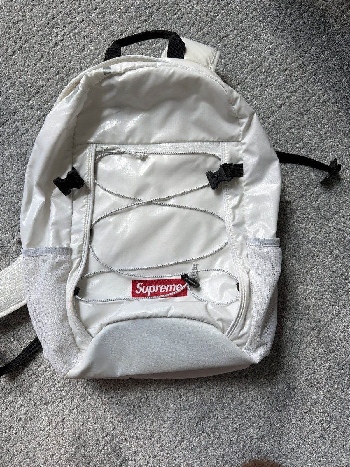 Supreme Supreme Leopard Fleece Backpack Bag White Black Zebra