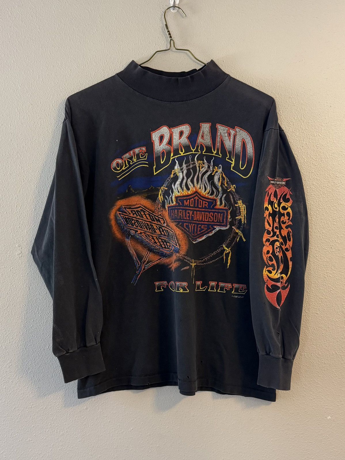 vtg 90s fun wear harley davidson flame sleeve shirt