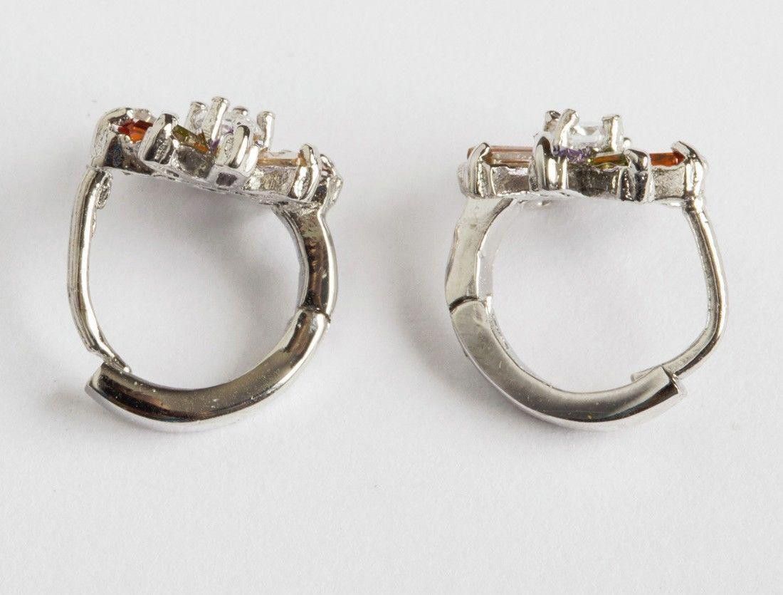 Designer Sterling Silver Multi Colored Cubic Zirconia Earrings Size ONE SIZE - 2 Thumbnail