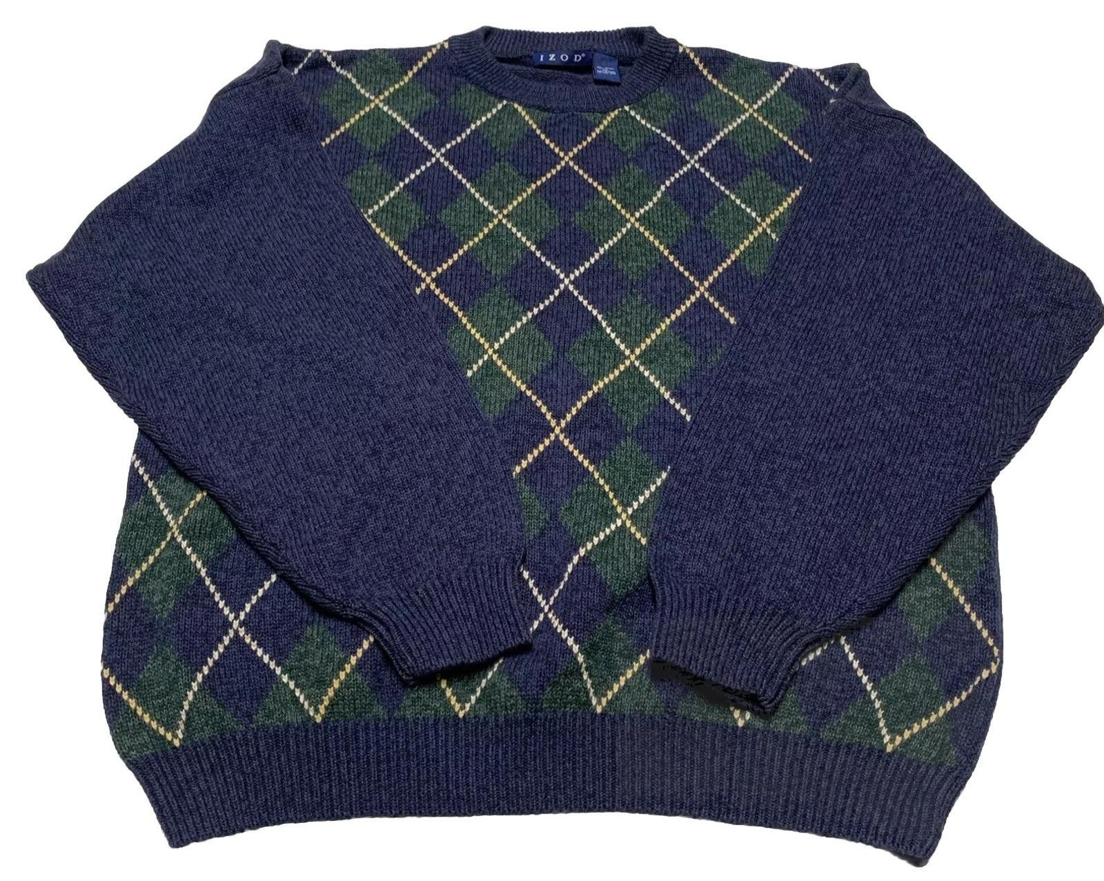 Izod Izod Men's XL Blue Green Argyle Knit Sweater Crew Neck Size US XL / EU 56 / 4 - 1 Thumbnail