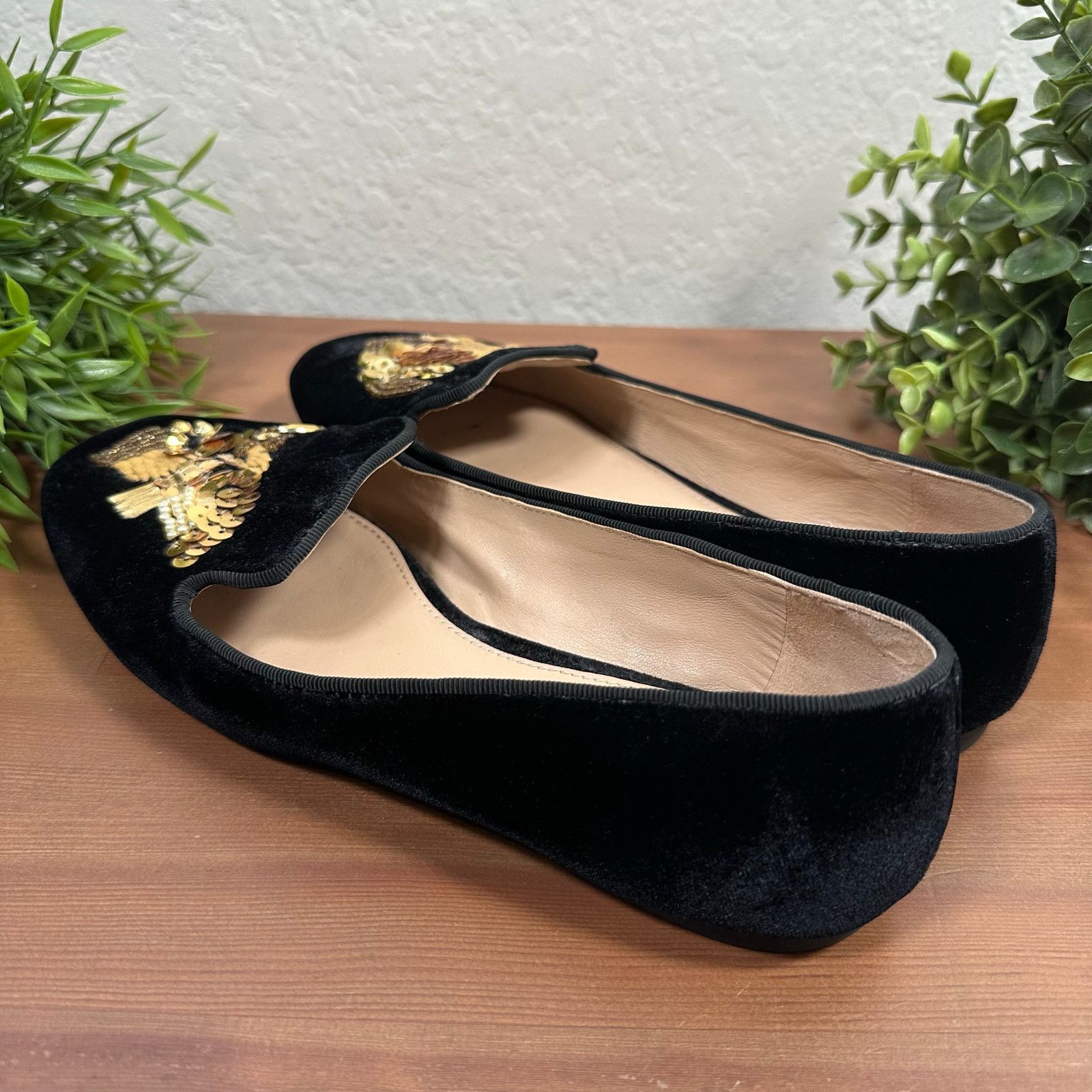 Tory Burch Tory Burch Embellished Peace Smocking Flats Black Velvet Size US 7.5 / IT 37.5 - 4 Thumbnail