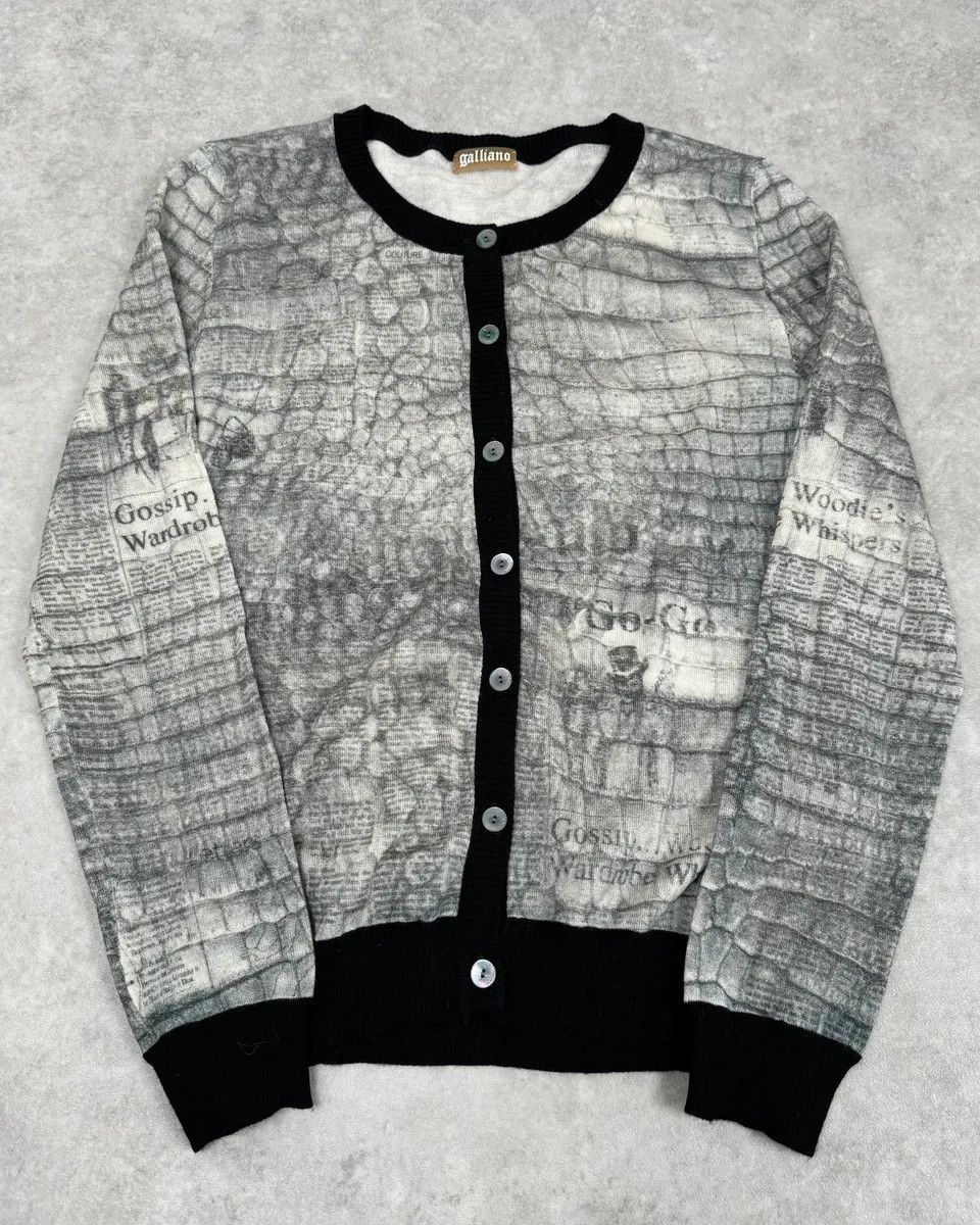 John Galliano 2010s John Galliano Wool White & Grey Newspapers Magazine Cardigan Size S / US 4 / IT 40 - 1 Thumbnail