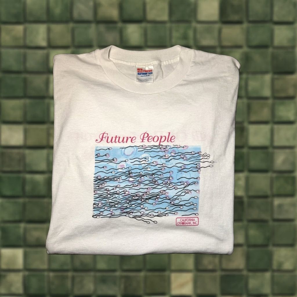 Hanes VINTAGE 90s Cryobank Cali Sperm Bank Tee Shirt Future People XL White Unisex Adults Funny Hanes T-Shirt Size US XL / EU 56 / 4 - 1 Thumbnail