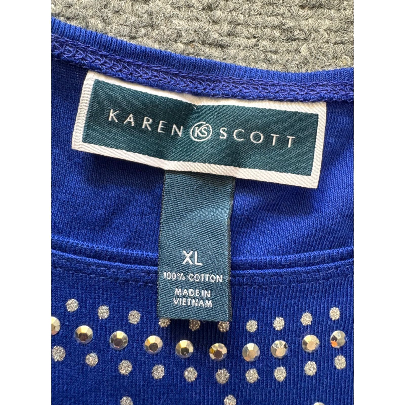 Vintage Karen Scott Shirt Womens XL Blue Long Sleeve Beaded Diamond Pattern NEW Cotton Size XL / US 12-14 / IT 48-50 - 2 Thumbnail