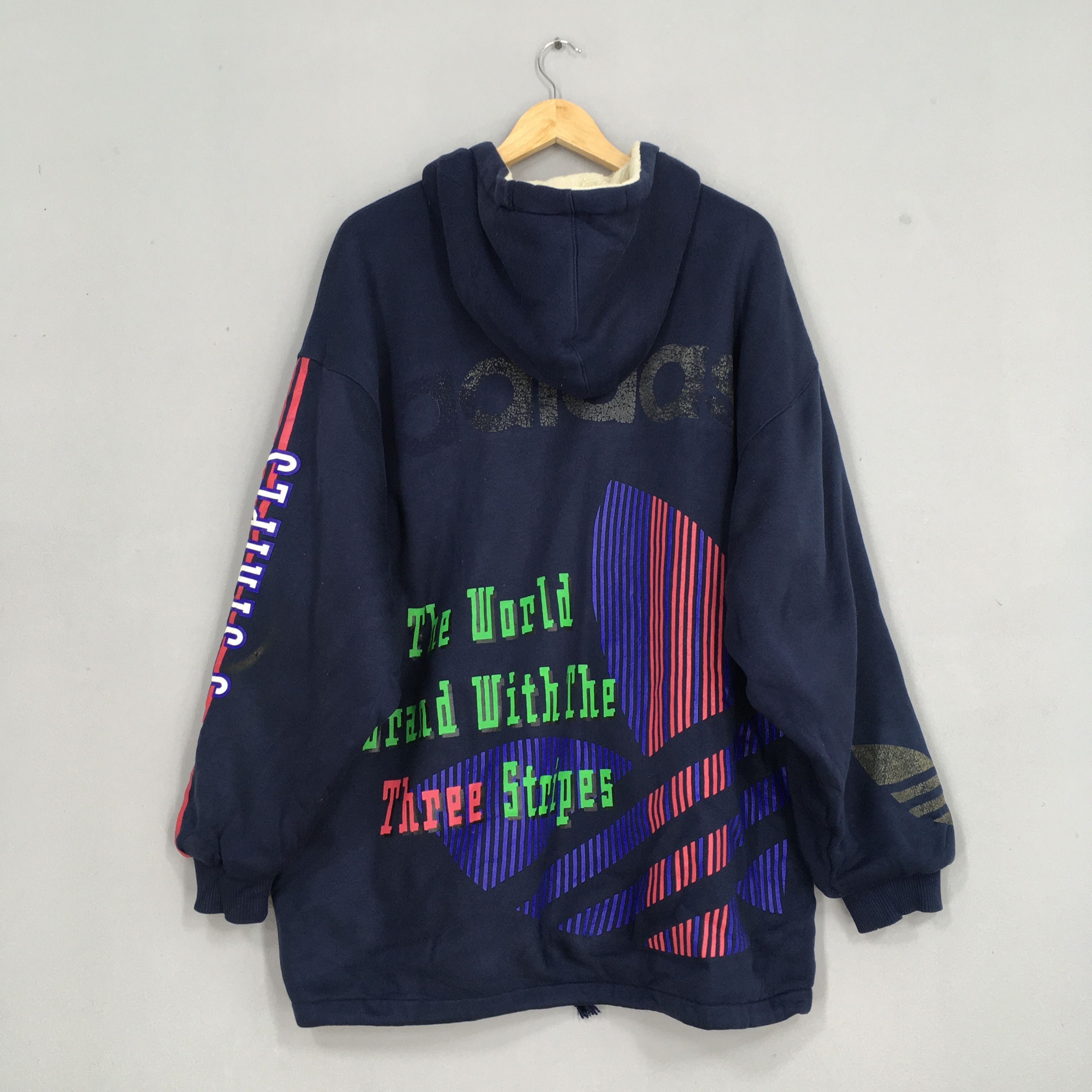 Adidas Vintage 80s Adidas Trefoil Sherpa Hoodie Sweatshirt XLarge Size US XL / EU 56 / 4 - 10 Thumbnail
