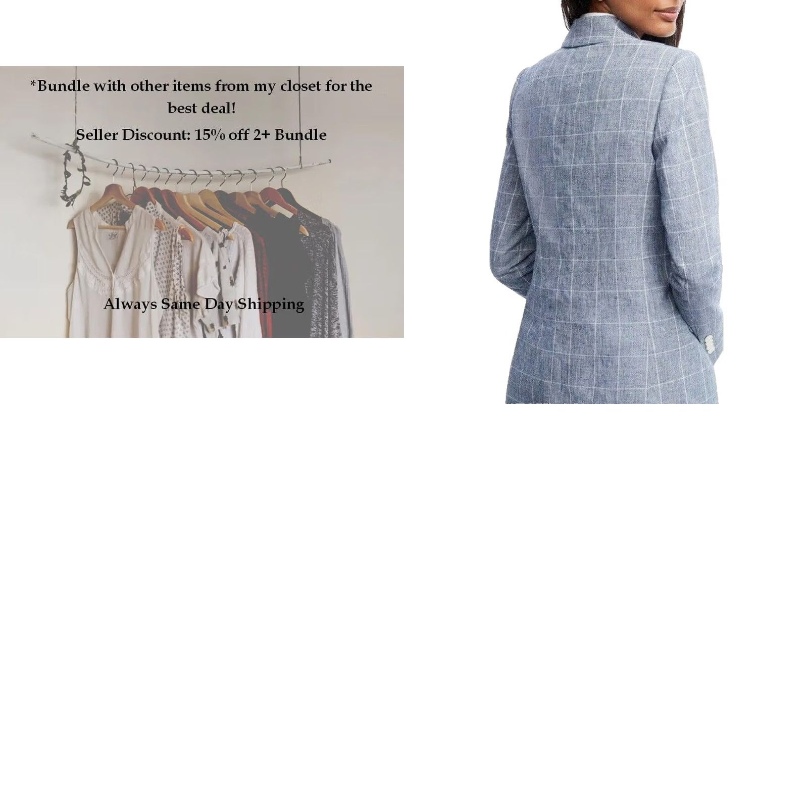 Brooks Brothers Brooks Brothers Women's Blazer Wool Linen Windowpane Blue Sz 10 Size L / US 10 / IT 46 - 8 Thumbnail