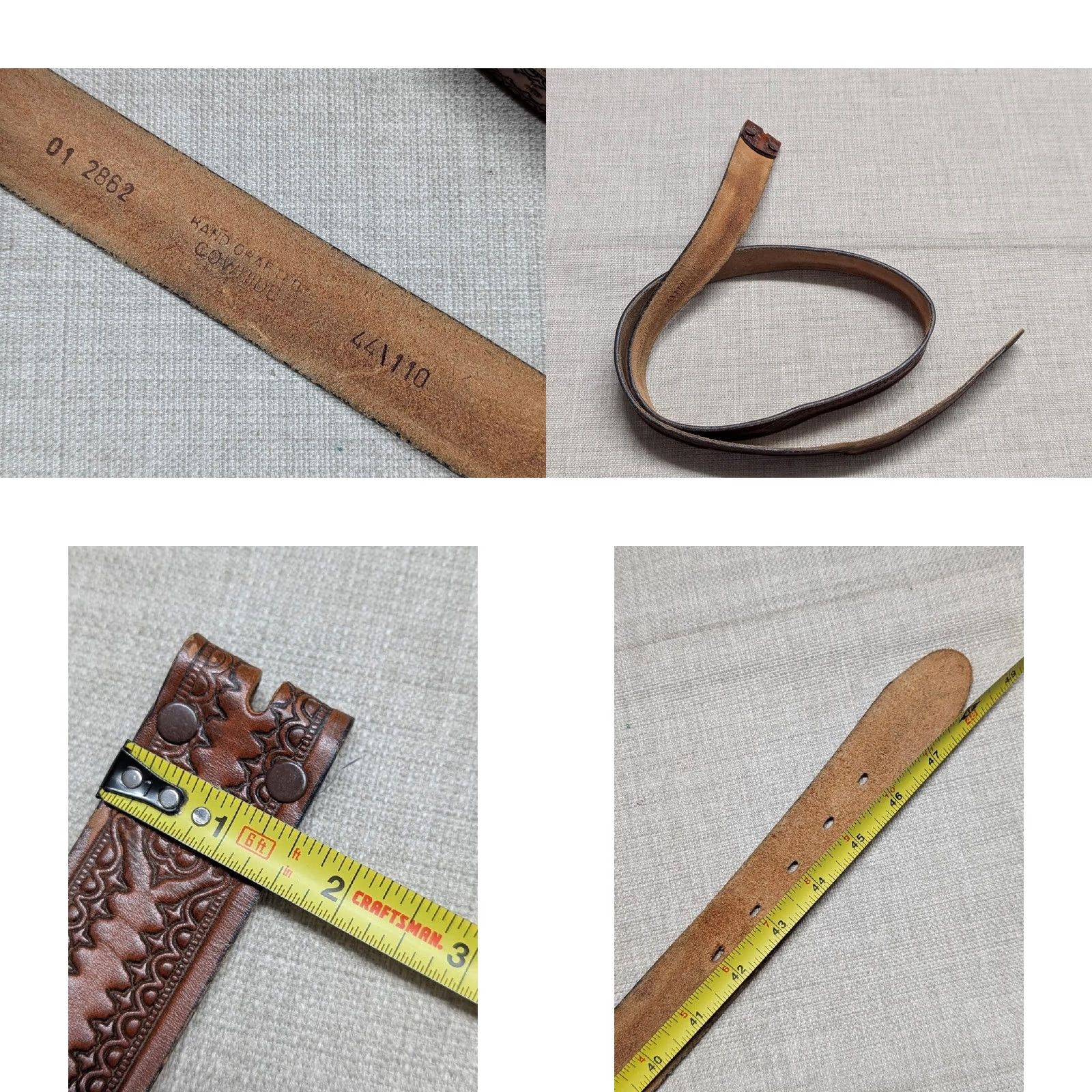 Vintage VINTAGE western belt leather cowhide Geometric handcrafted 44 MEN Adult Buckle belt width 1-1/2" 49" length Brown Size 44 - 8 Thumbnail