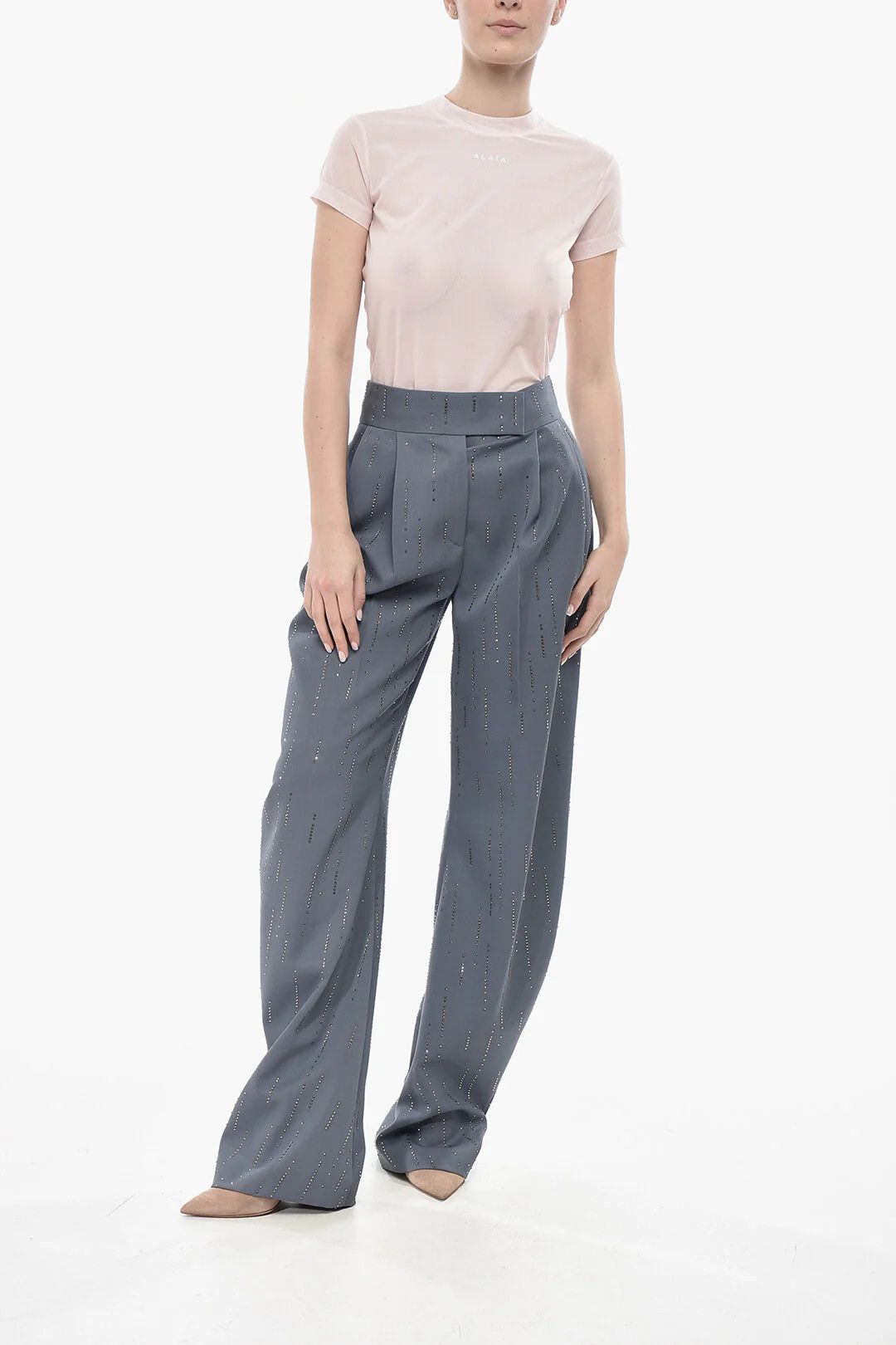 The Attico og1mm0426 Wool Banana Fit Pant in Light Blue Size 26" / US 2 / IT 38 - 4 Thumbnail