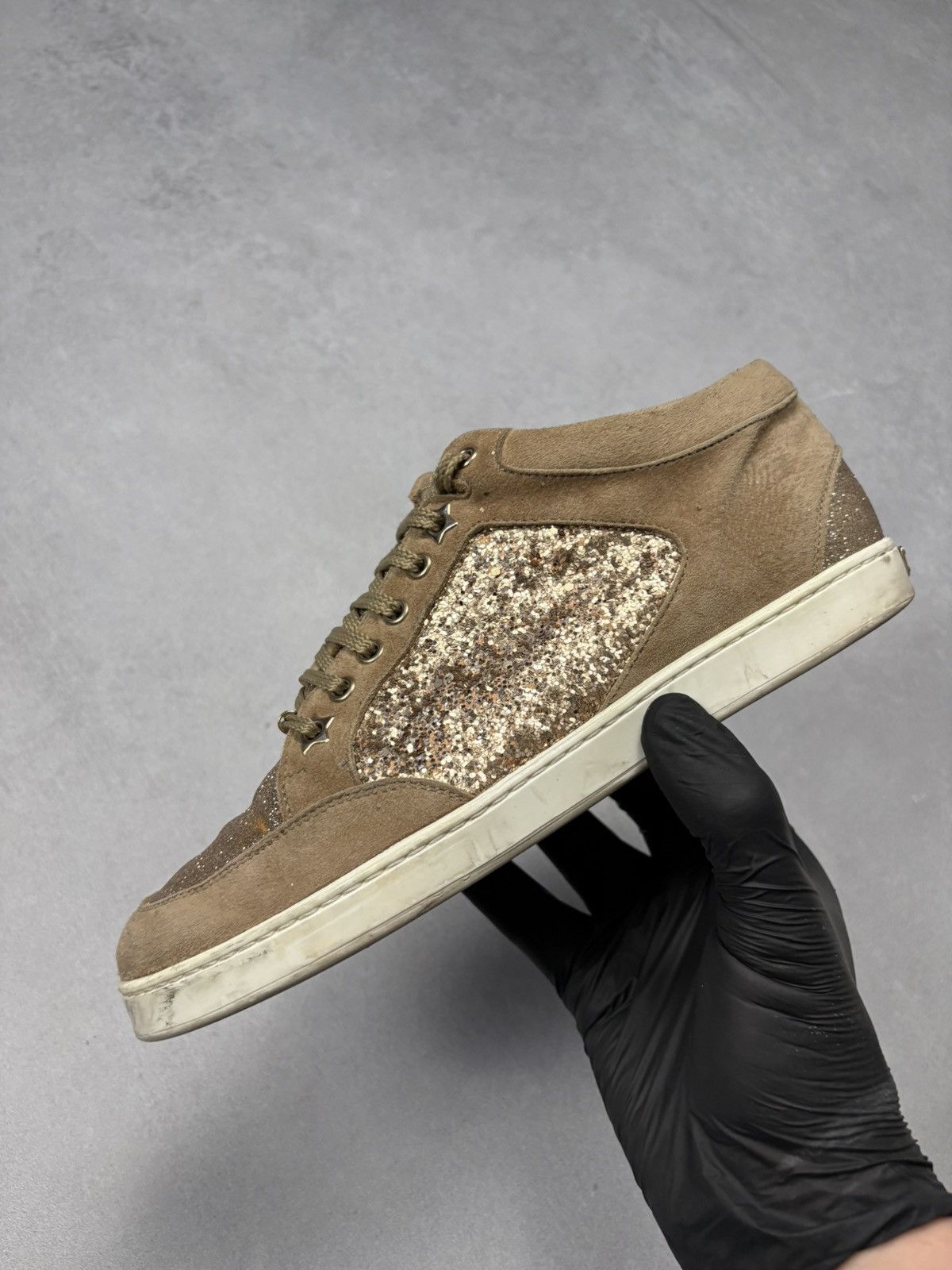 Jimmy Choo Jimmy Choo London Brown Glitter Suede Low Top Sneakers 38 Size US 8 / IT 38 - 6 Thumbnail