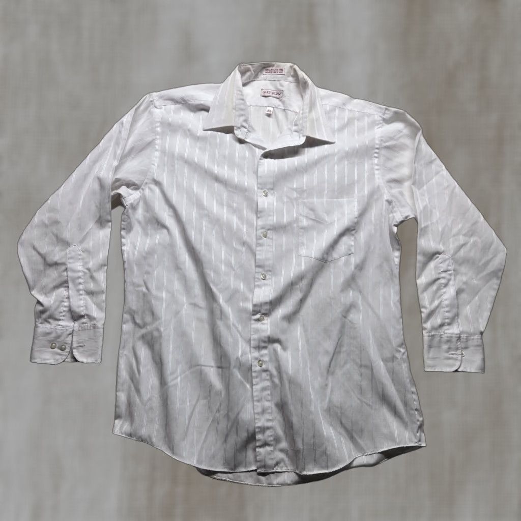 Vintage Oakton Dress Shirt - Striped Long Sleeve Adult Men - Size 16.5 32/33 - White Silver - 33" Sleeve - Men's Shirt Boundary: 16.5 collar Size US L / EU 52-54 / 3 - 1 Thumbnail