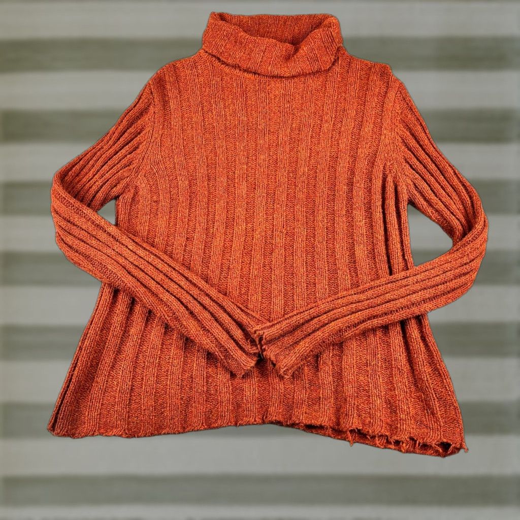 Vintage LL Bean Sweater Womens M Burnt Orange Ribbed Silk Wool Blend Turtleneck Pullover Size M / US 6-8 / IT 42-44 - 1 Thumbnail