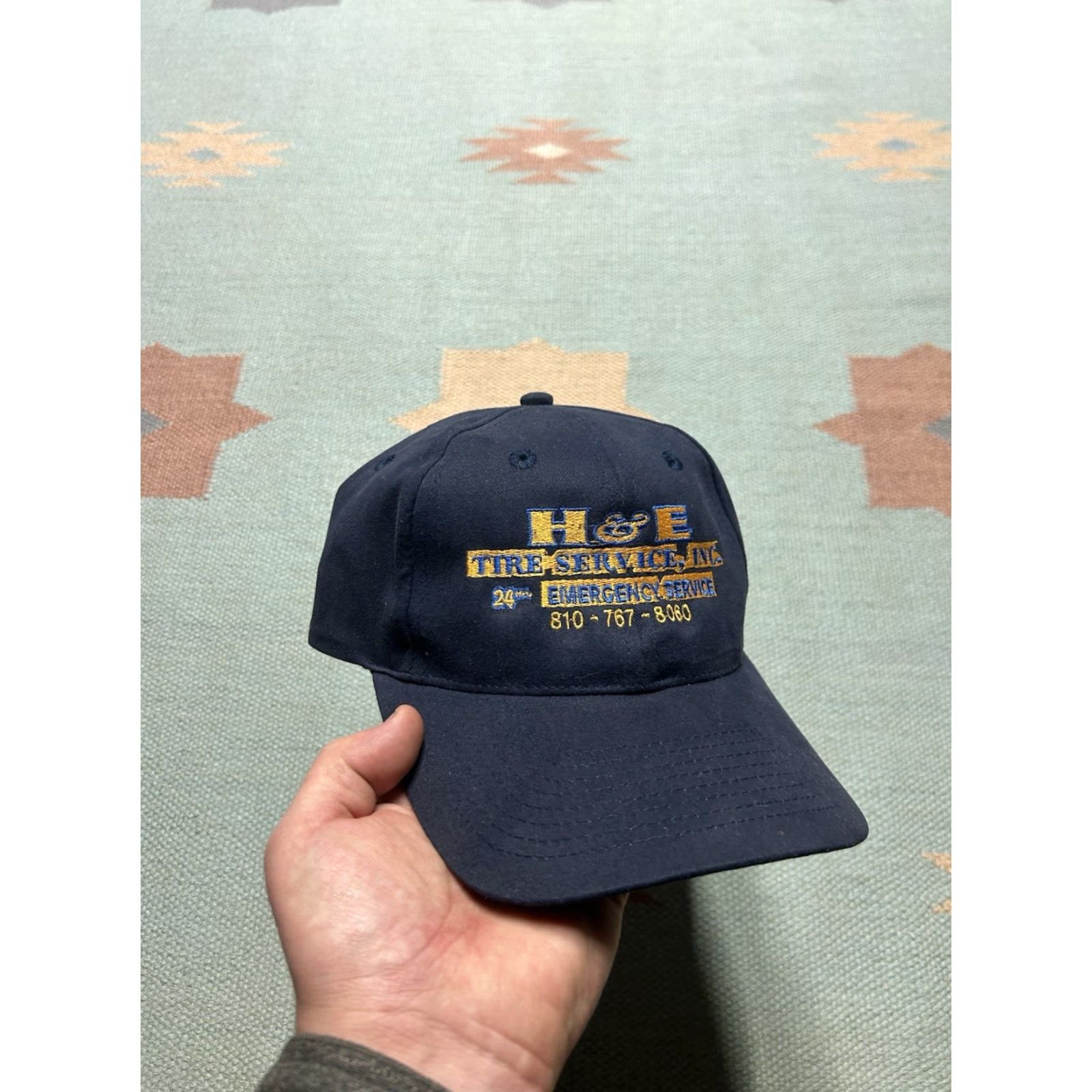 Vintage VINTAGE SnapBack hat cap H&E tire services Flint Michigan blue yellow adjustable Size ONE SIZE - 2 Thumbnail