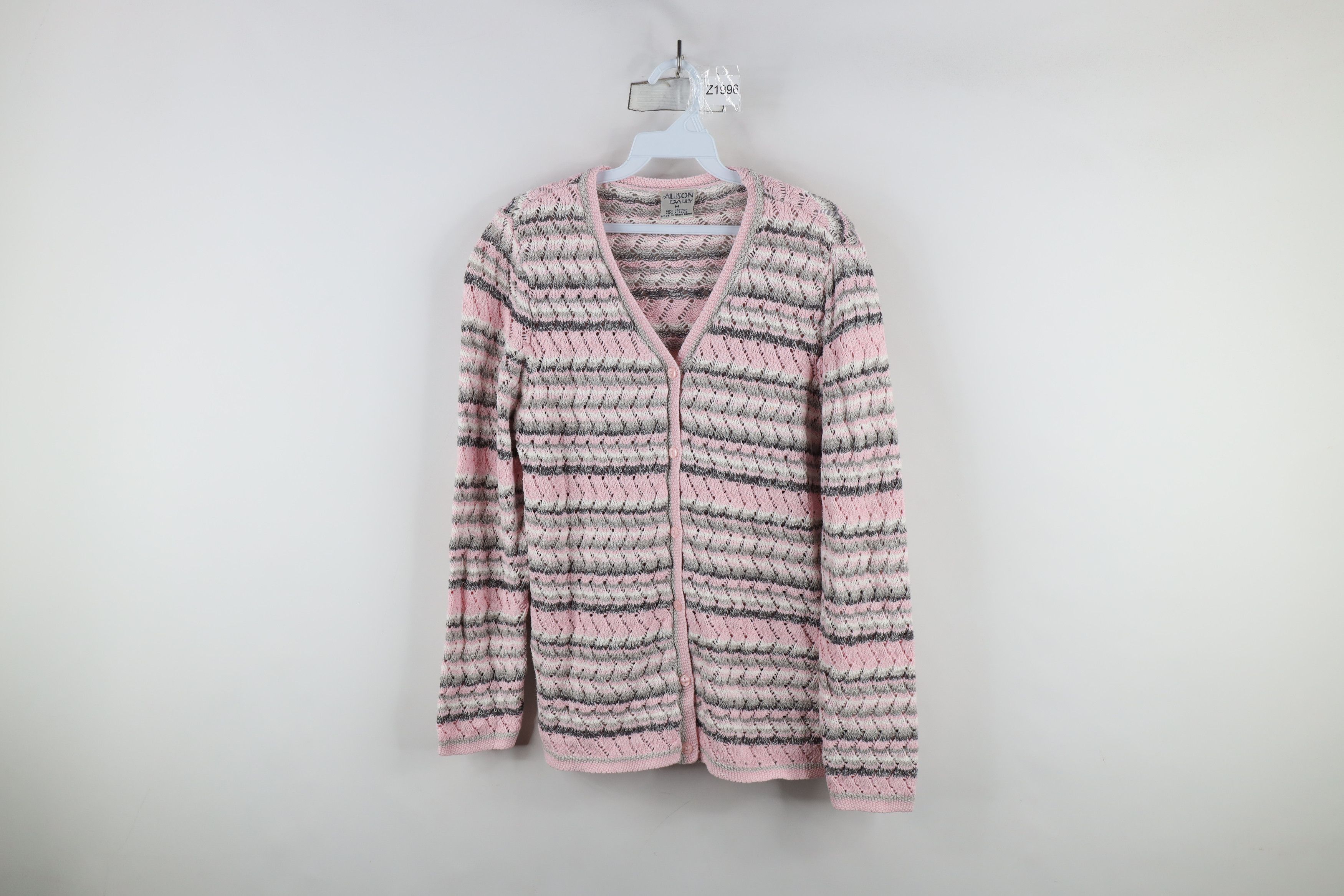 Vintage Vintage 90s Streetwear Crochet Knit Striped Cardigan Sweater Size M / US 6-8 / IT 42-44 - 1 Thumbnail