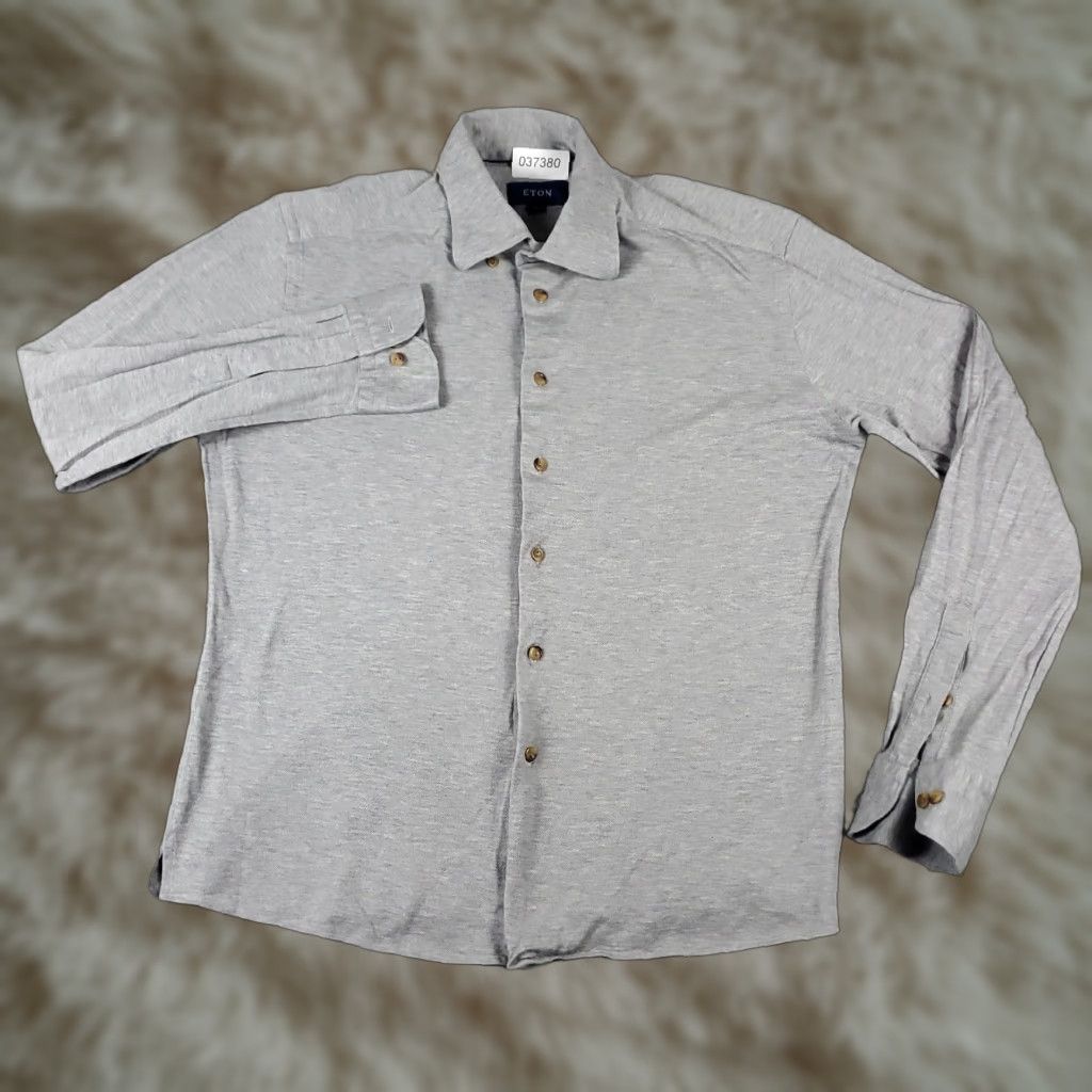 Eton Etón Shirt Adult XL Gray Cotton Button-Up Long Sleeve Casual Formal Business Workwear Mens Size US XL / EU 56 / 4 - 1 Thumbnail