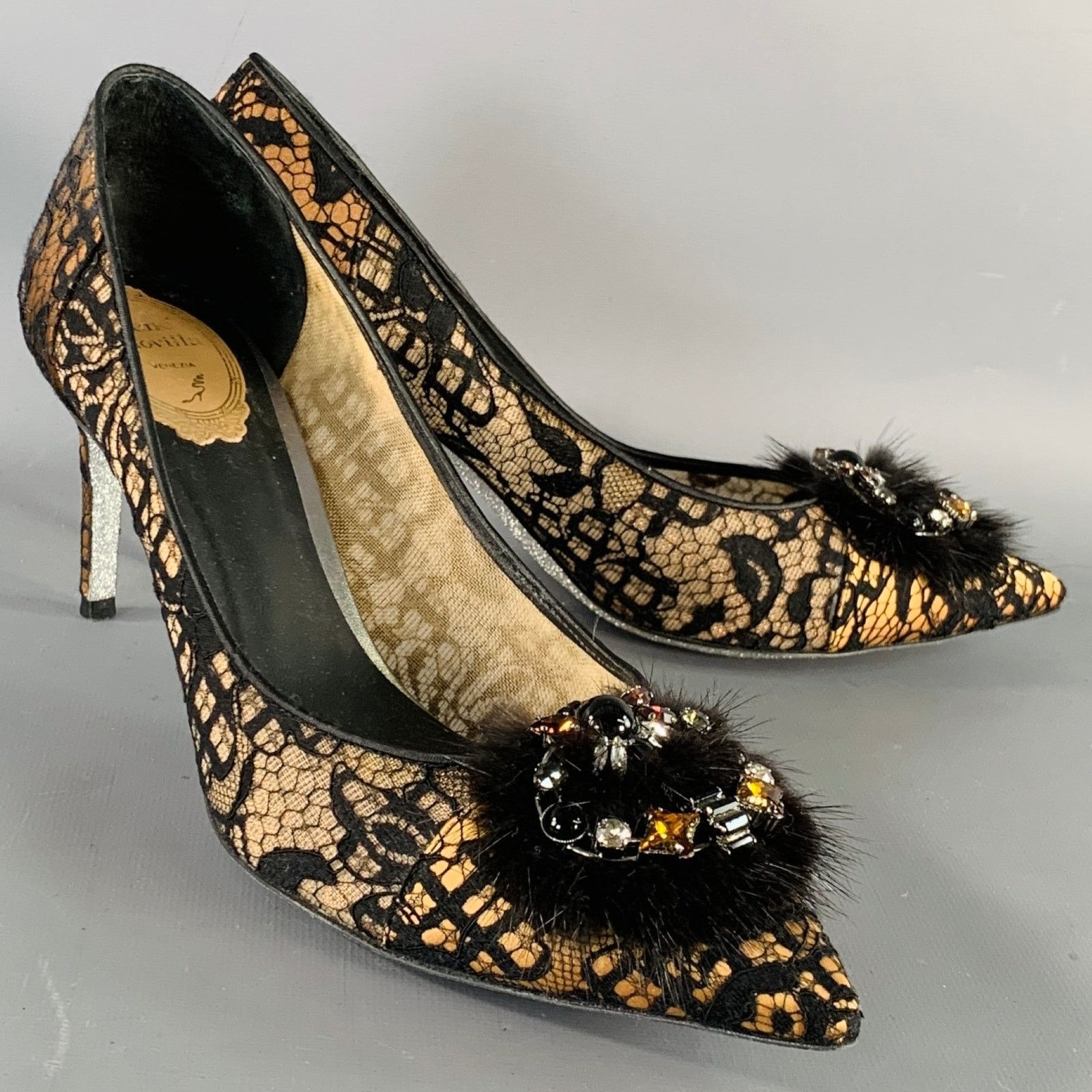 Rene Caovilla RENE CAOVILLA Lace Rhinestones Pointed Toe Stiletto Pumps Size US 10.5 / IT 40.5 - 1 Thumbnail