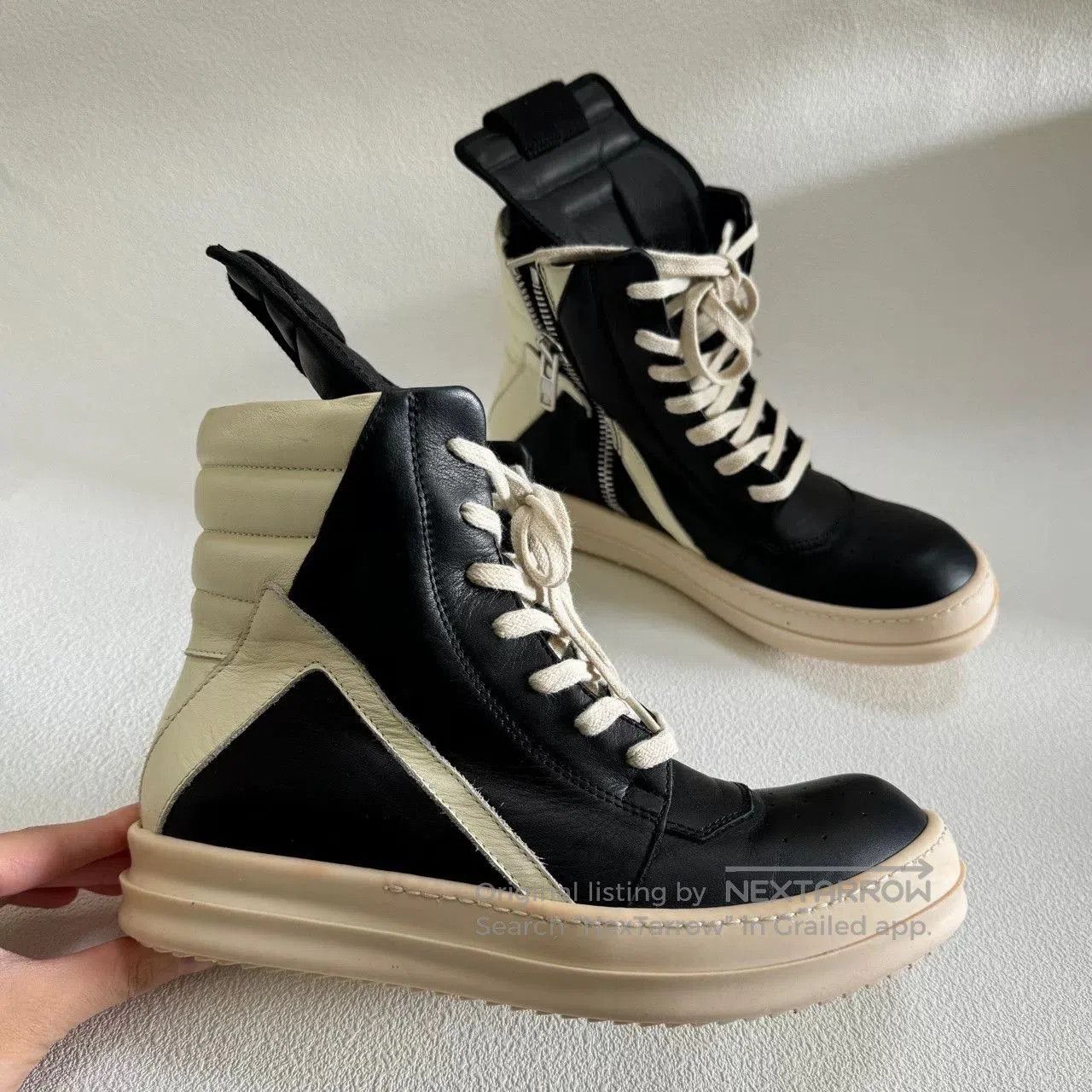 Rick Owens rick owens black and white leather sneakers. Size US 5 / EU 37 - 4 Thumbnail