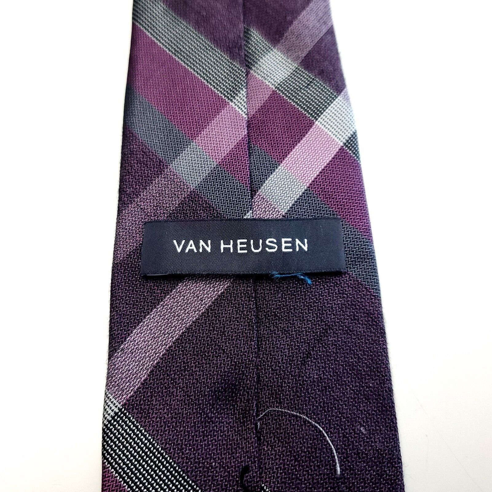 Van Heusen Van Heusen Purple Silk Tie Woven Skinny Striped Size ONE SIZE - 4 Thumbnail