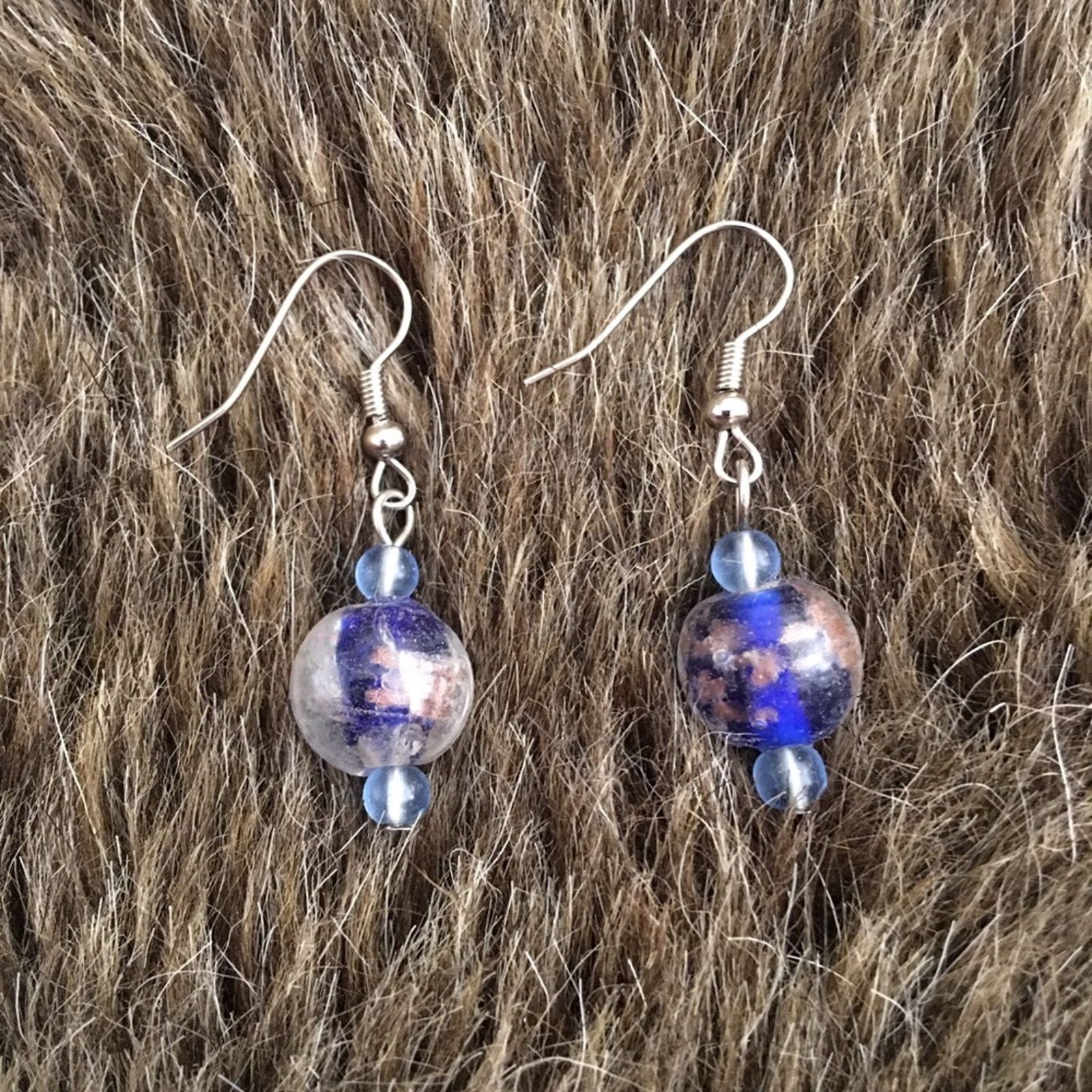 Jewelry Blue tone art glass bead dangle fish hook earrings Size ONE SIZE - 3 Thumbnail