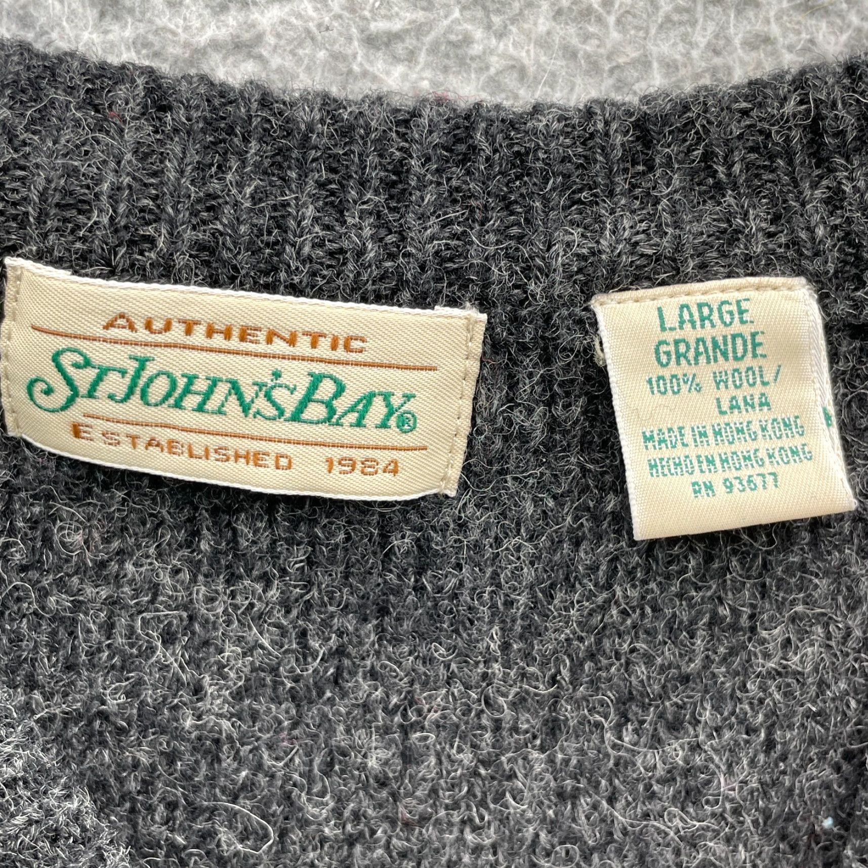 Vintage St Johns Bay Sweater Mens Large Gray 100% Wool V-Neck Knit Striped 90s Academia Size US L / EU 52-54 / 3 - 3 Thumbnail