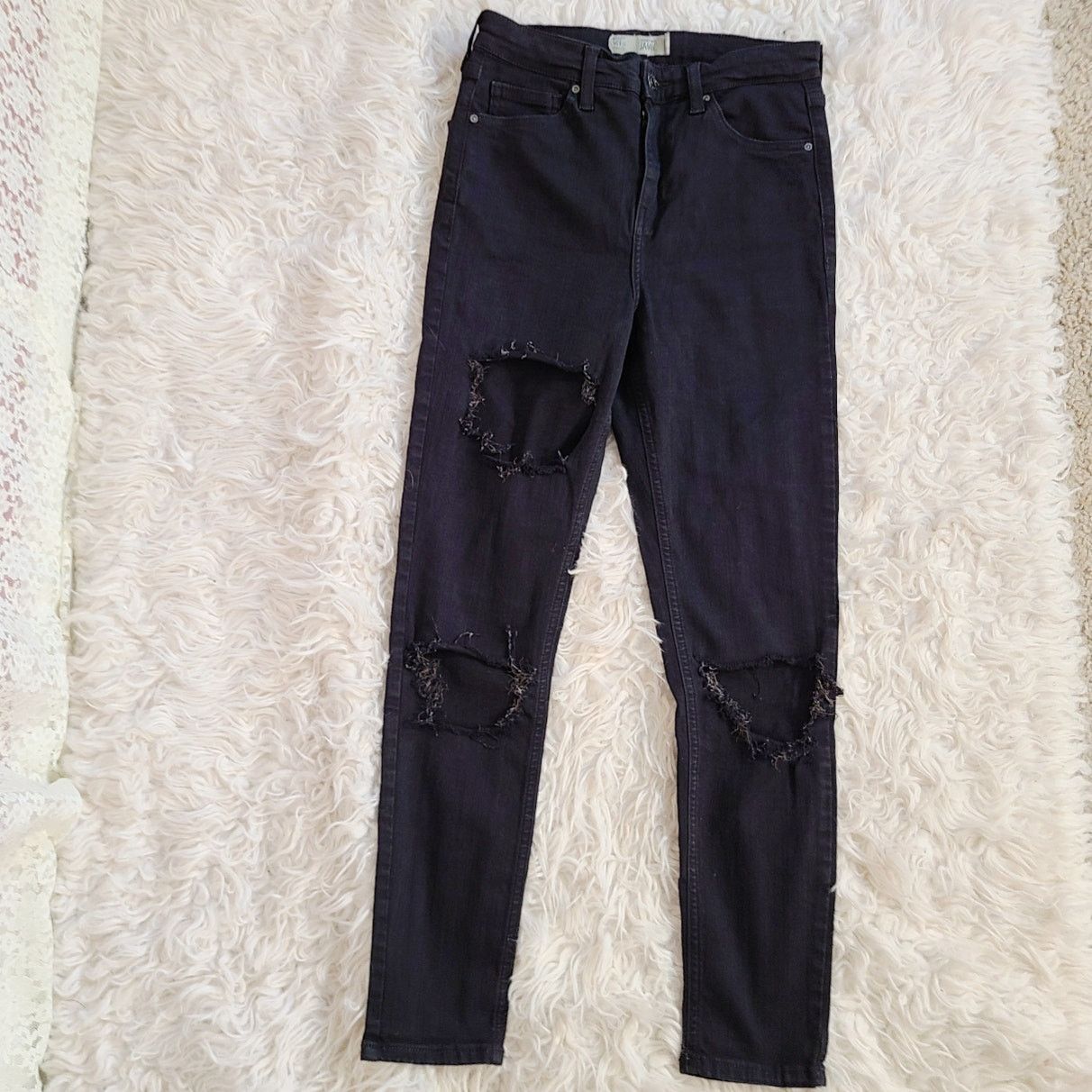 Topshop Topshop Moto Jamie black distressed skinny jeans w28 l30 Size 28" / US 6 / IT 42 - 2 Thumbnail
