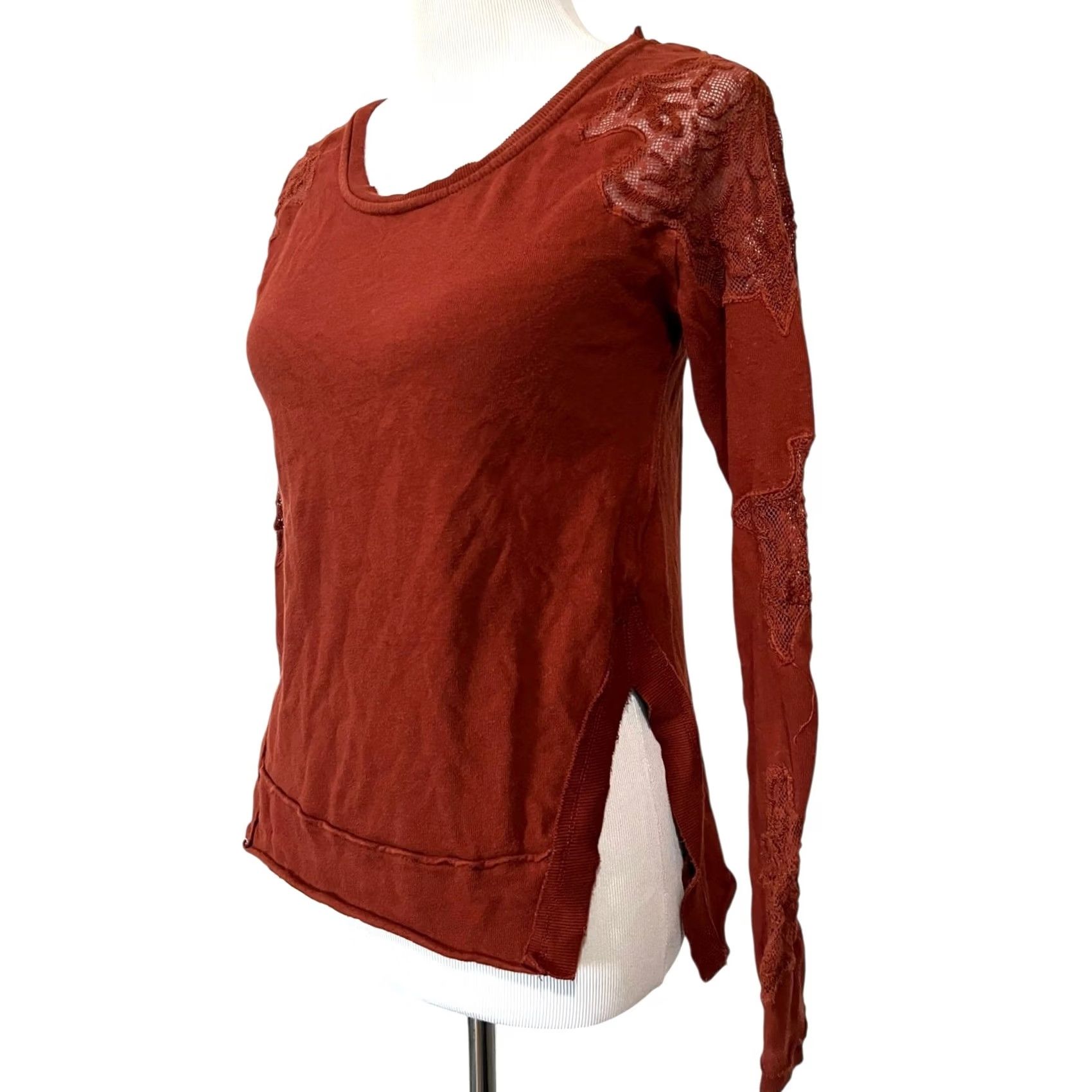 Free People Free People Outer Sunset Grandpa Jersey Long Sleeve Lace Cut Out Womens XS Shirt Xs Orange Womens Size XS / US 0-2 / IT 36-38 - 3 Thumbnail