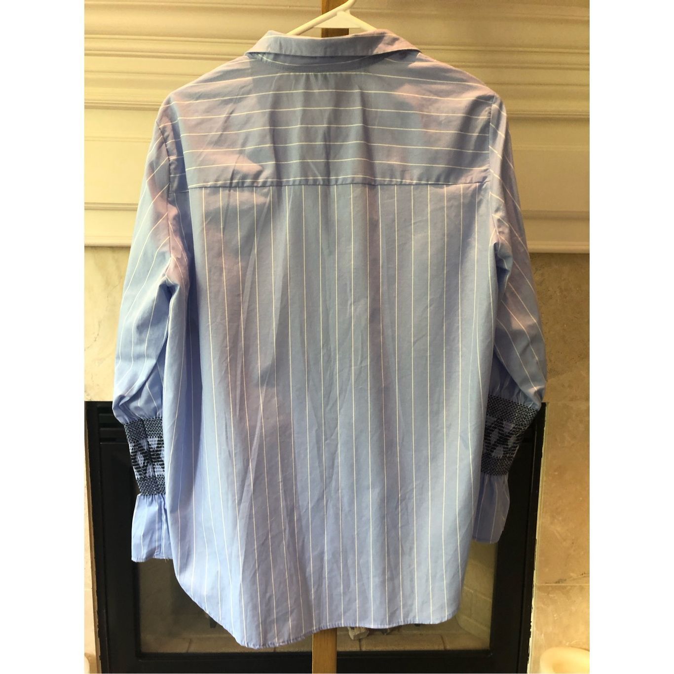 Zara Zara Basic Women’s Blue and White Striped Button Up Long Sle Size L / US 10 / IT 46 - 3 Thumbnail